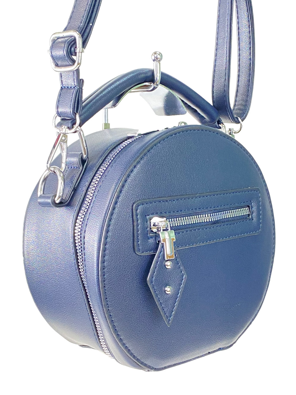 На фото 1 - Круглая женская сумочка из искусственной кожи, цвет тёмно-синий