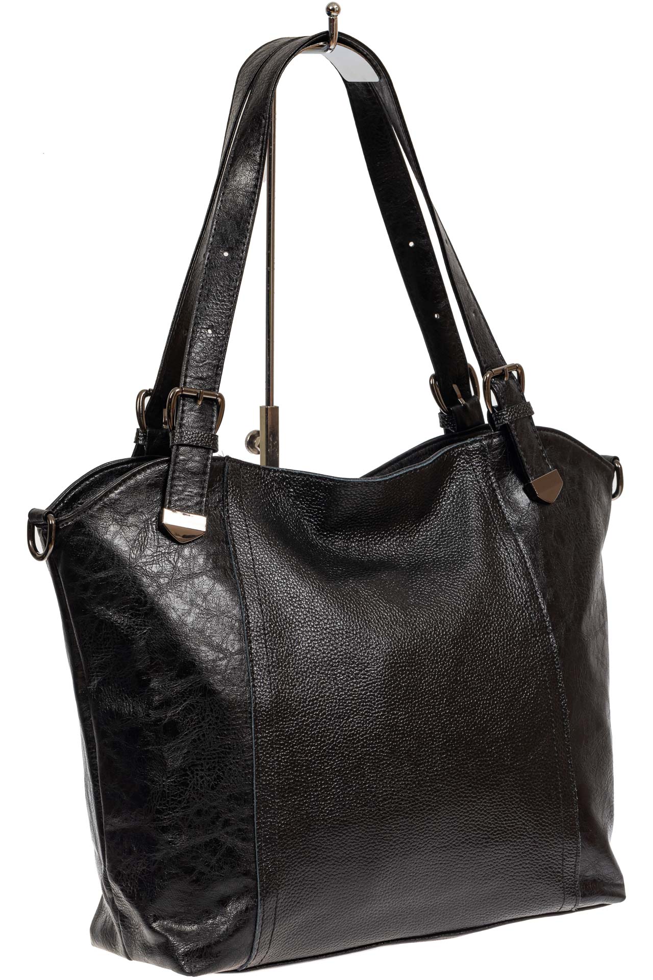 На фото 1 - Деловая сумка-трапеция из искусственной кожи, цвет чёрный