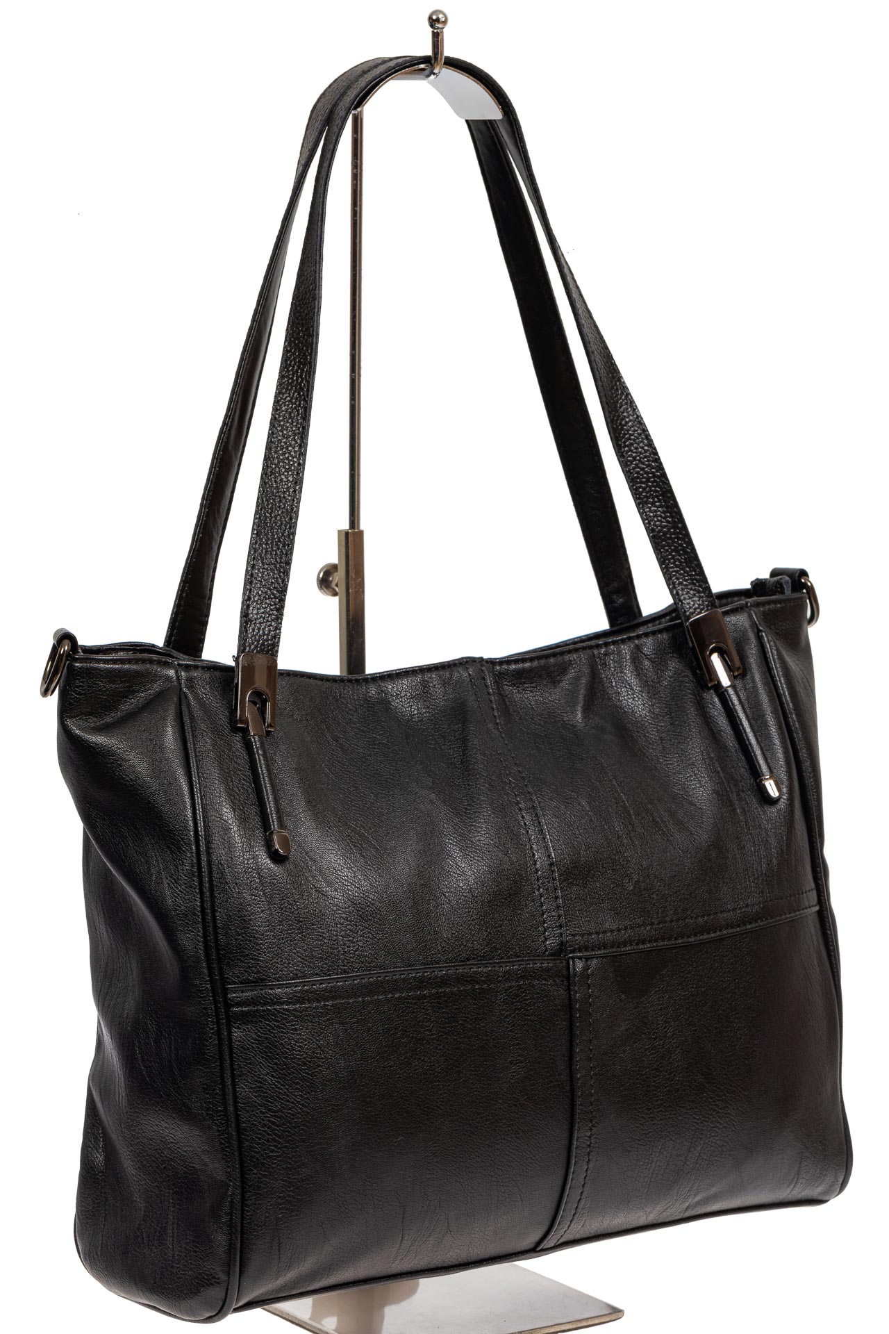 На фото 1 - Классическая женская сумка из экокожи, цвет чёрный