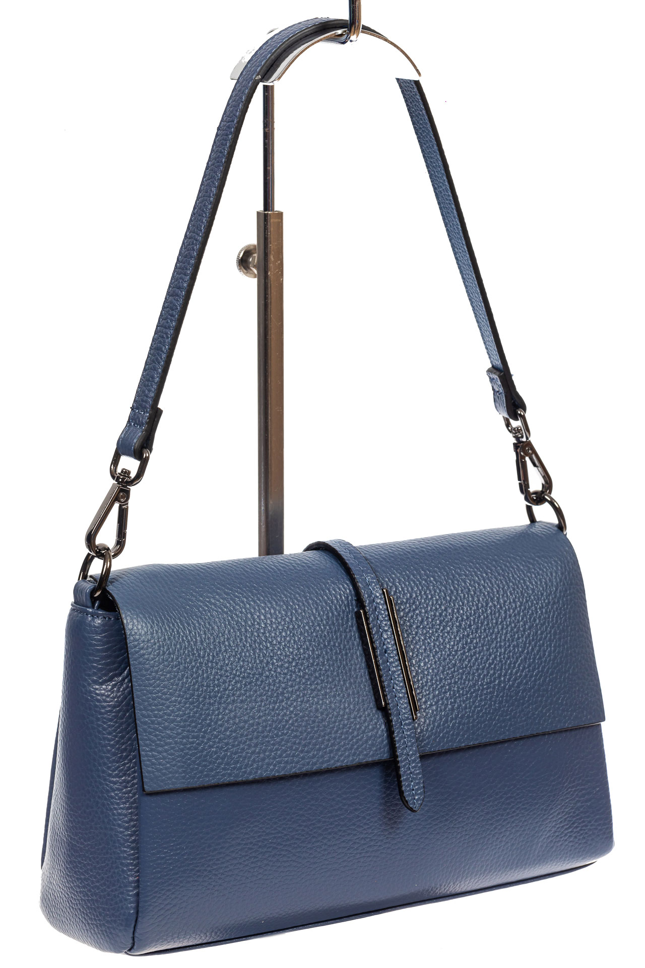 На фото 1 - Кожаная сумка-багет, цвет синий