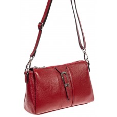 На фото 1 - Кожаная женская сумка с декоративной пряжкой, цвет бордовый