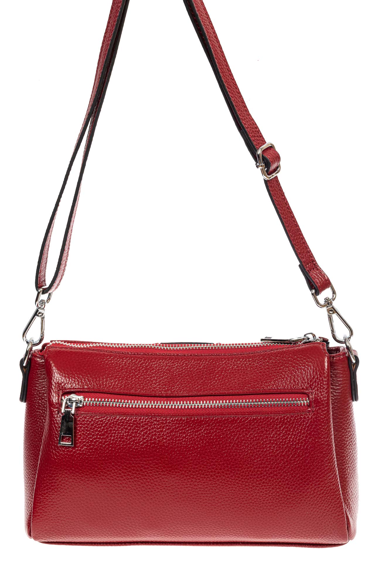 На фото 3 - Кожаная женская сумка с декоративной пряжкой, цвет бордовый