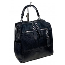 На фото 1 - Женская сумка-рюкзак трансформер из искусственной кожи цвет черный