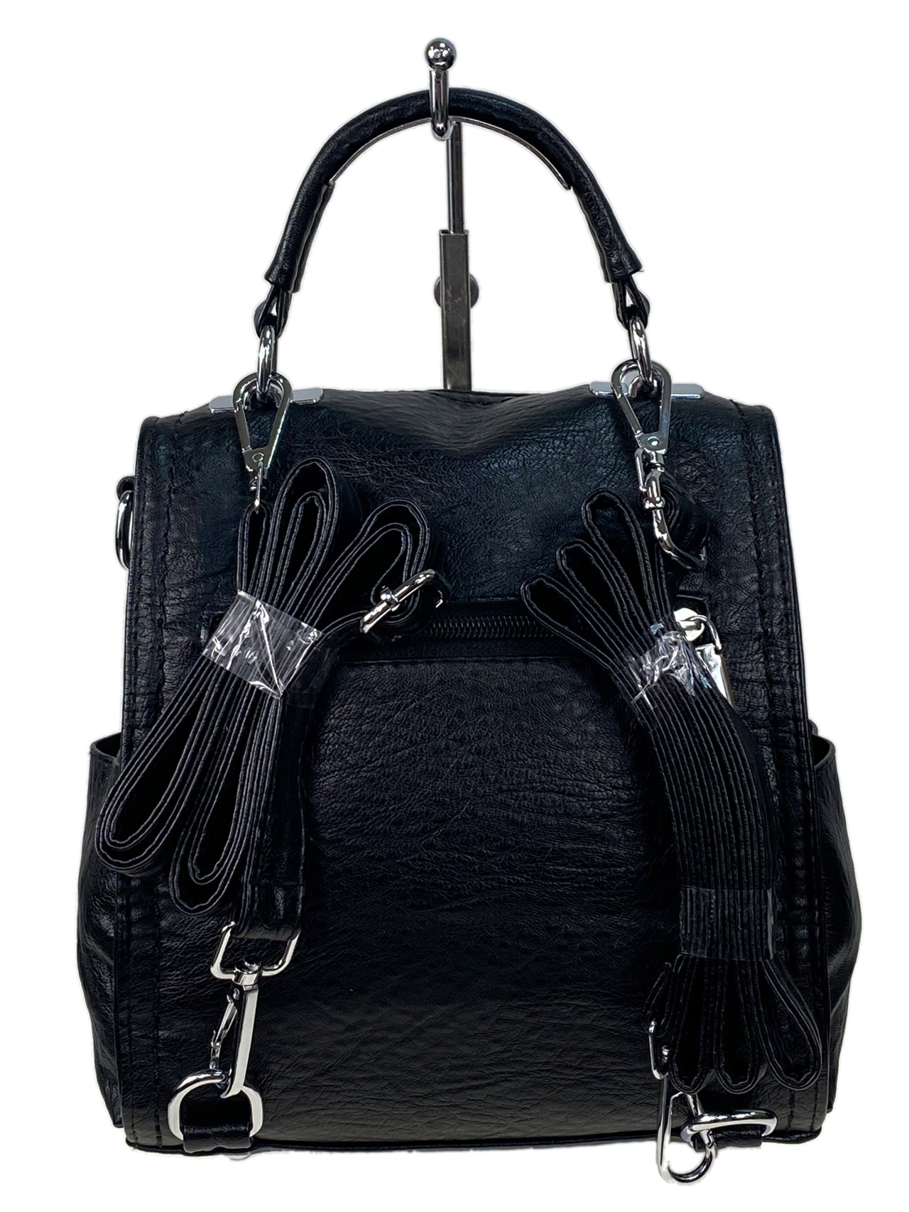 На фото 2 - Женская сумка-рюкзак трансформер из искусственной кожи цвет черный