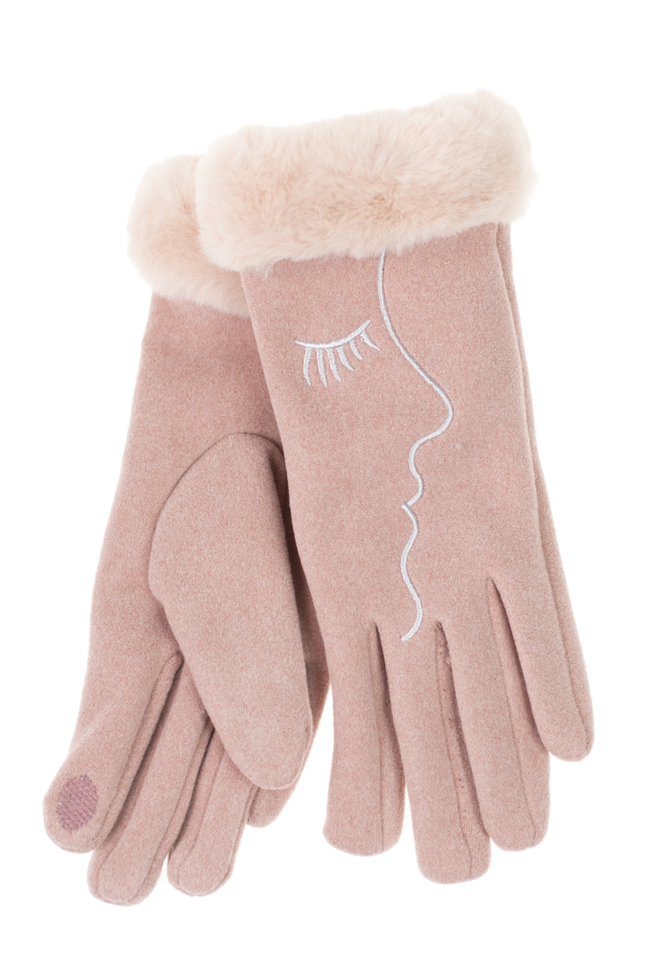 На фото 1 - Женские перчатки с искусственным мехом и дизайнерской вышивкой , цвет розовый