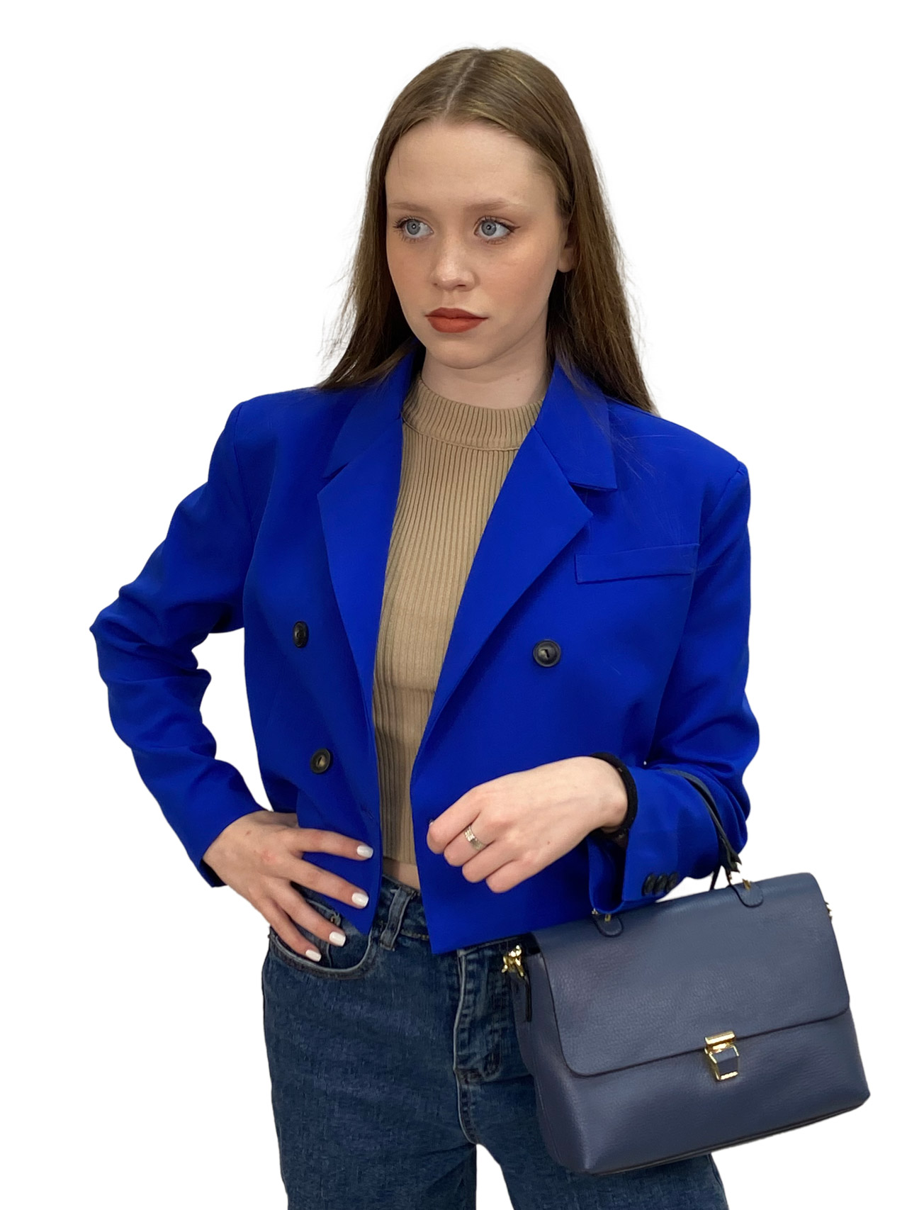 На фото 2 - Небольшая женская сумка из натуральной кожи, цвет синий