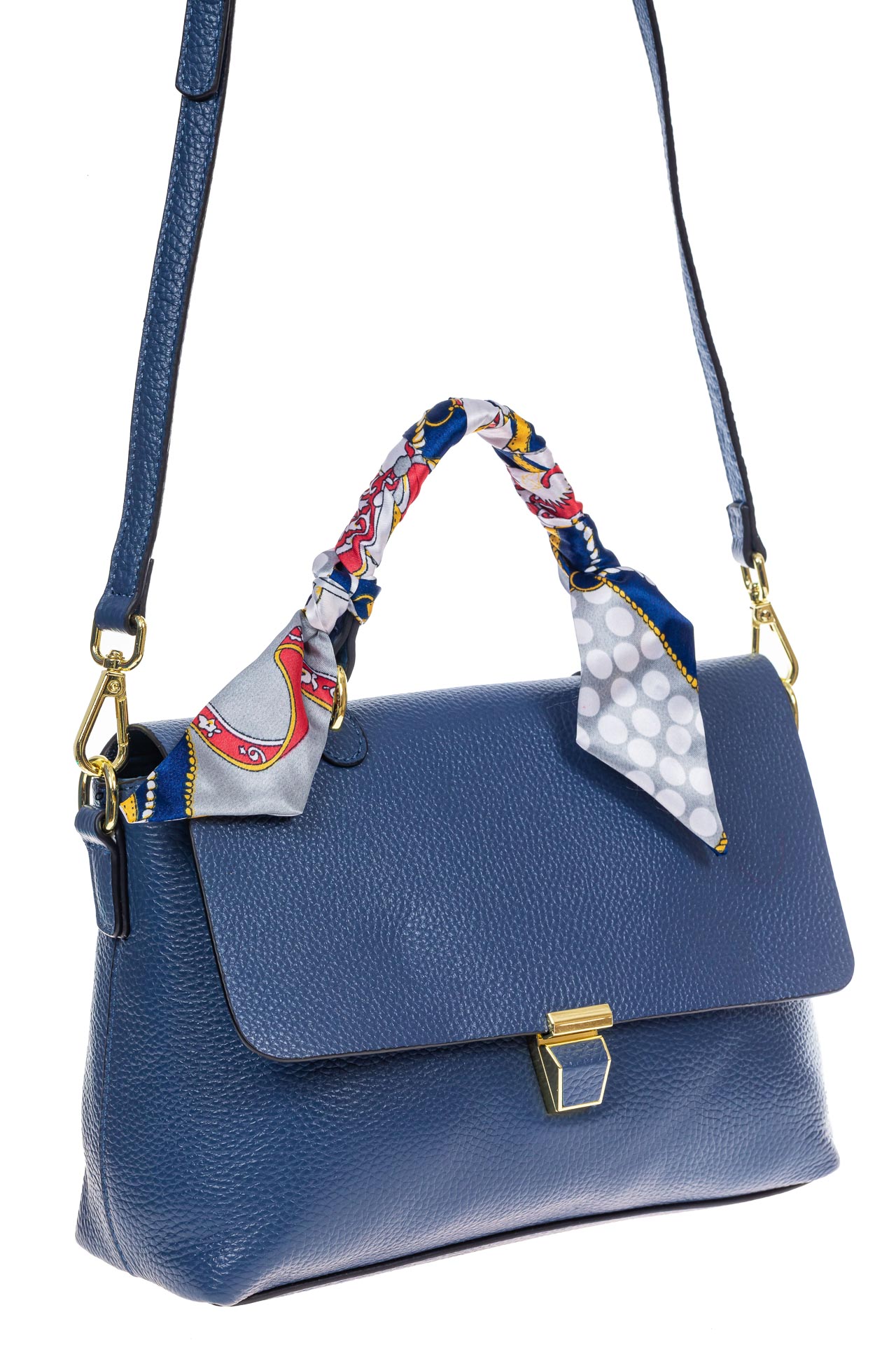На фото 1 - Женская сумка-портфель из натуральной кожи, цвет синий