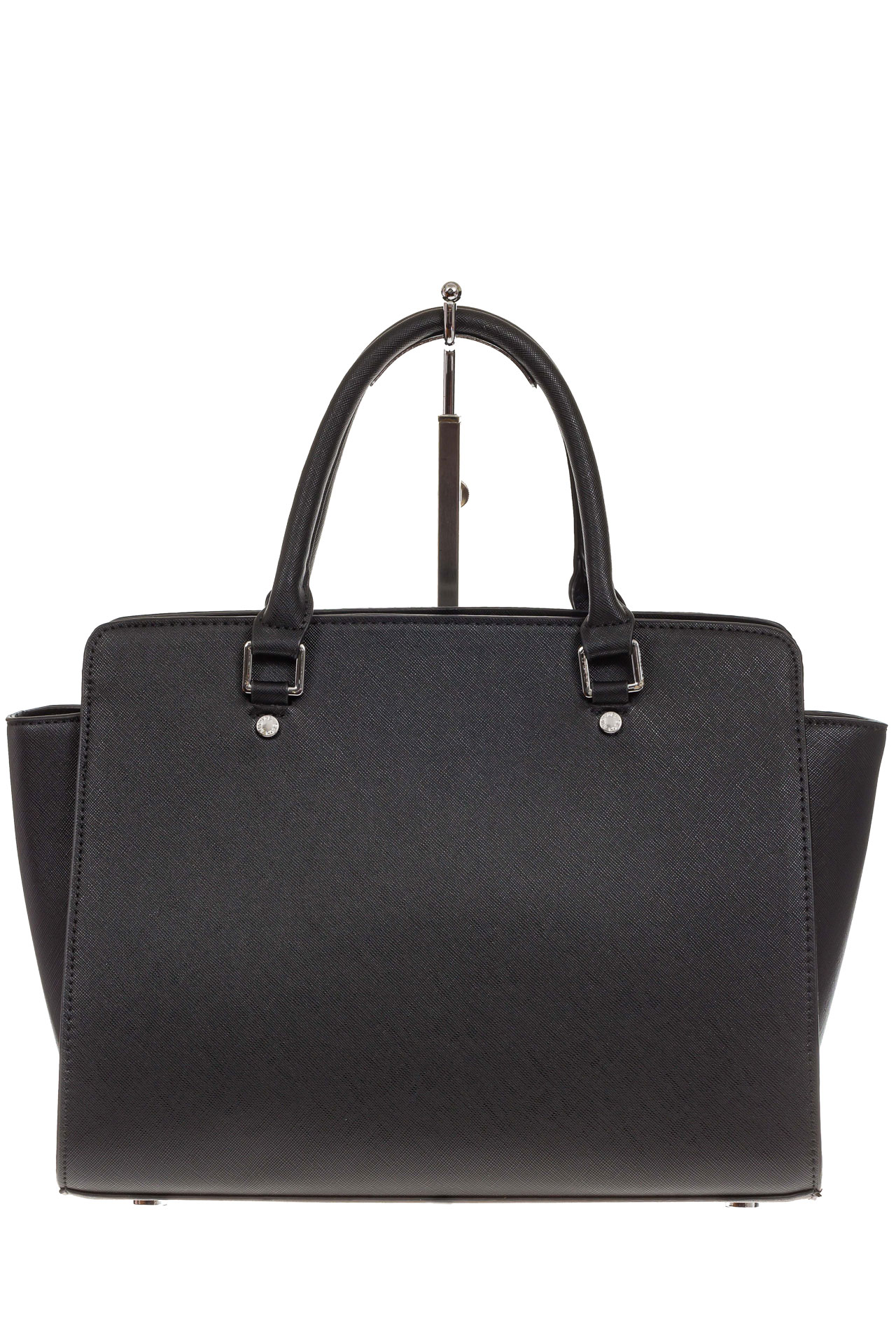 На фото 3 - Каркасная женская сумка из искусственной кожи, цвет черный