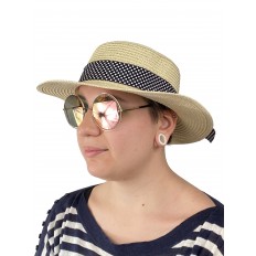 На фото 2 - Летняя женская шляпка с бантом в горошек, цвет бежевый