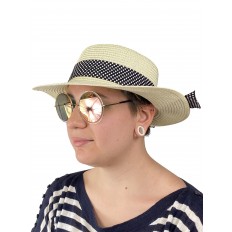 На фото 2 - Летняя женская шляпка с бантом в горошек, цвет молочный