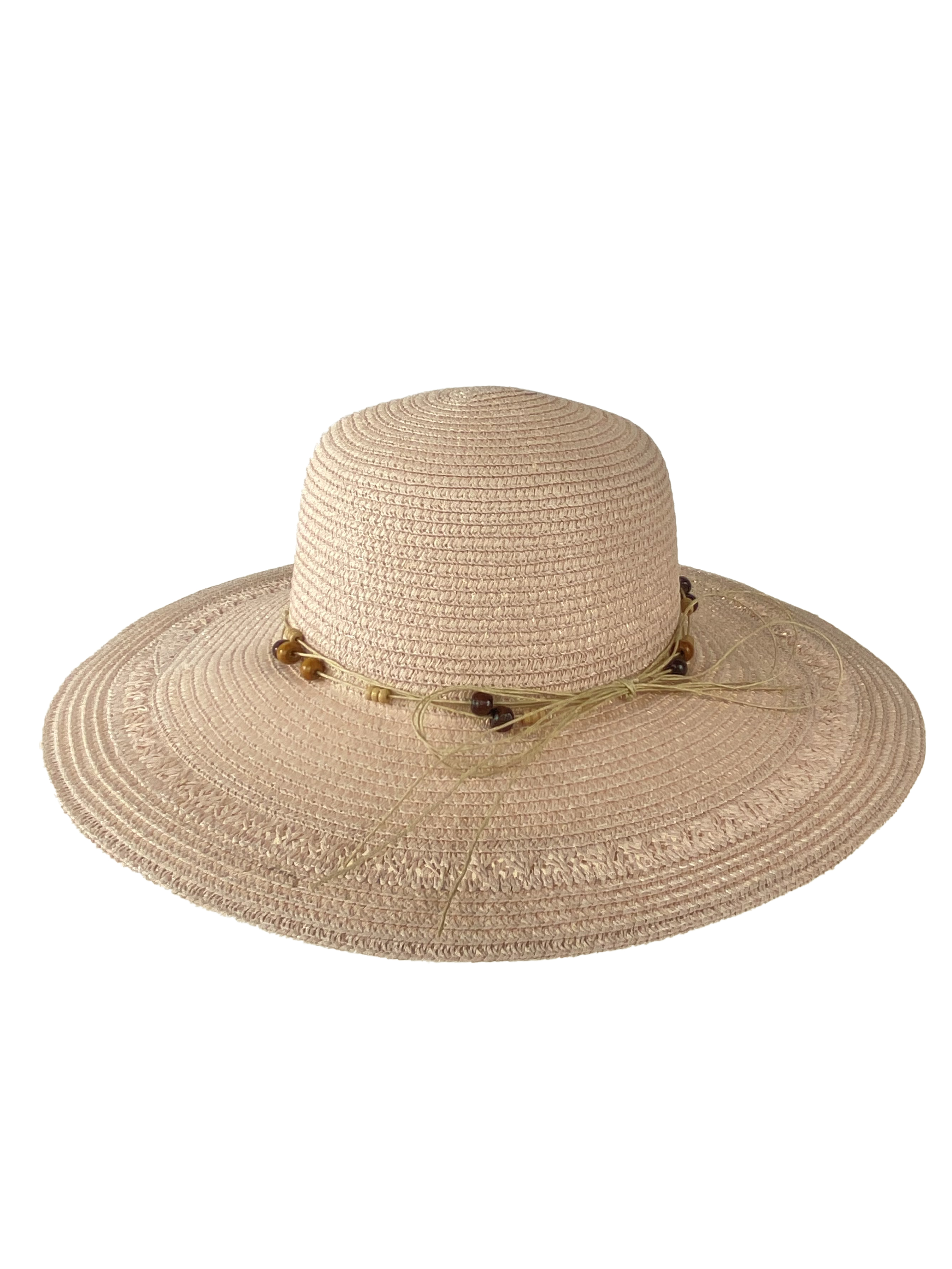 На фото 1 - Плетёная женская шляпа с широкими полями, цвет пудровый