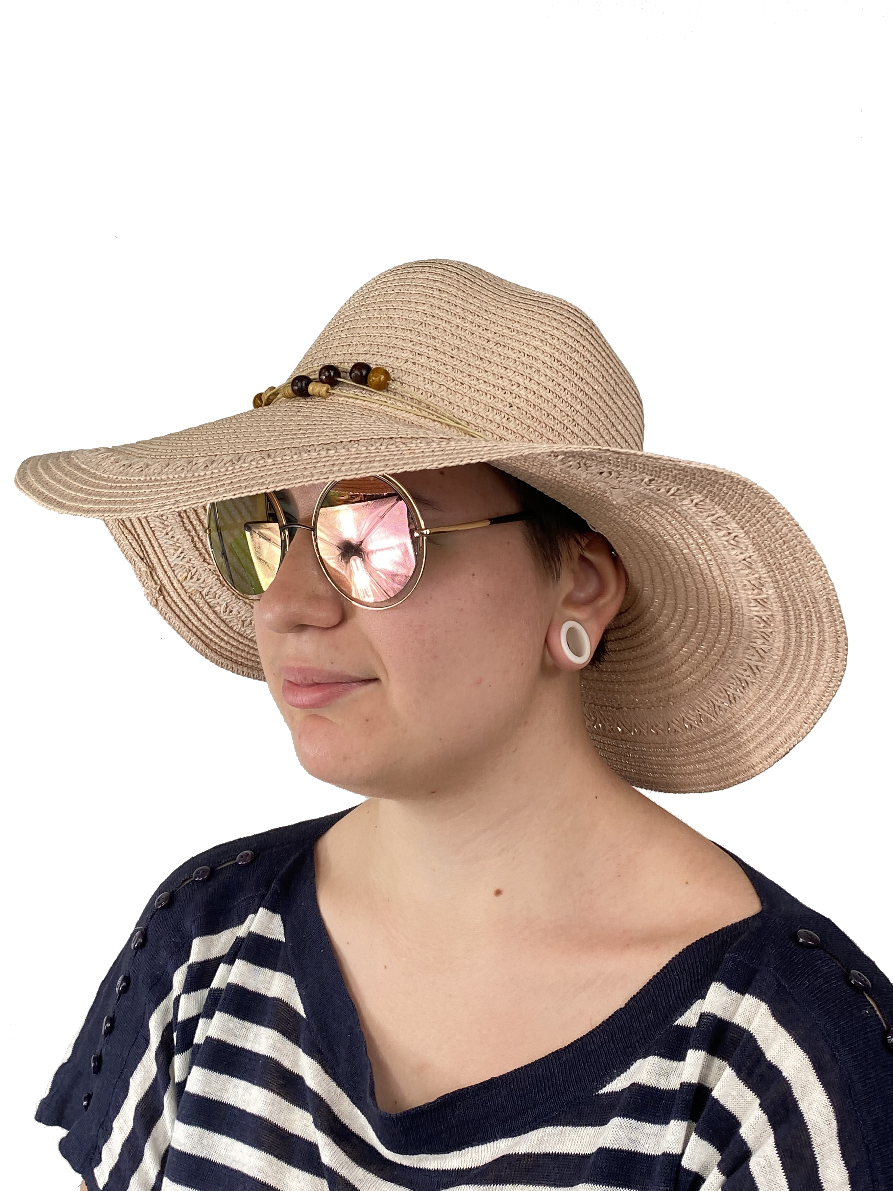 На фото 2 - Плетёная женская шляпа с широкими полями, цвет пудровый