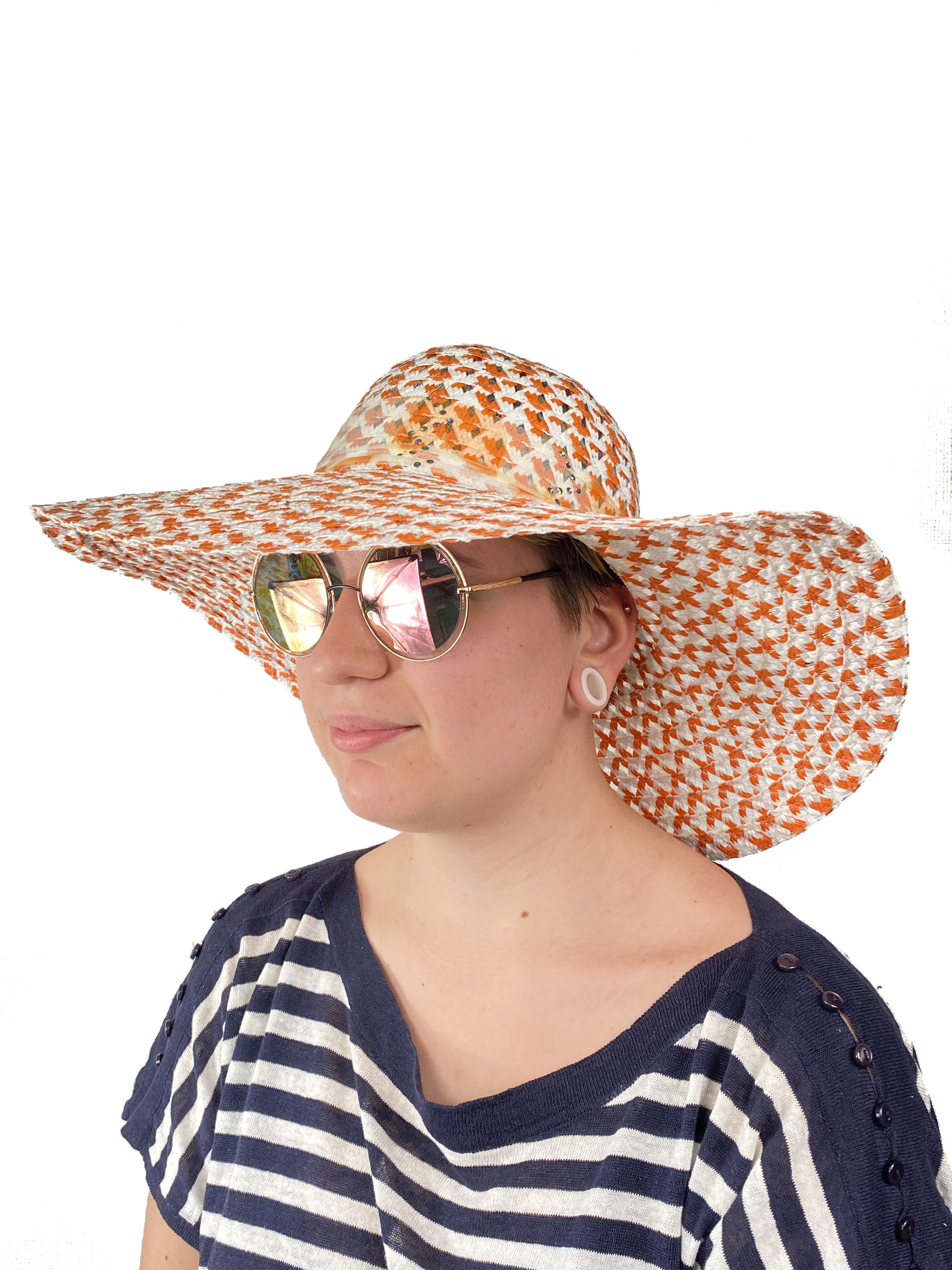 На фото 2 - Женская соломенная шляпа, цвет оранжевый