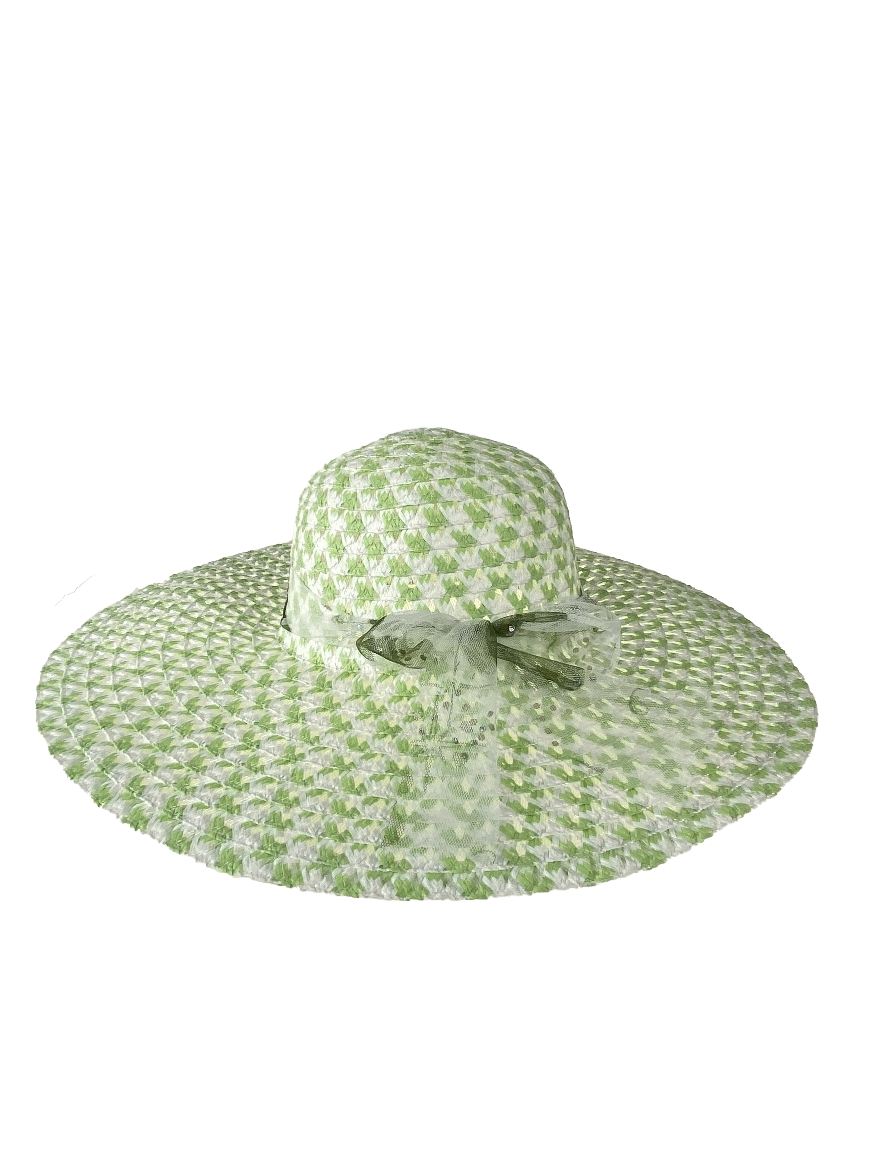 На фото 1 - Женская соломенная шляпа, цвет зелёный