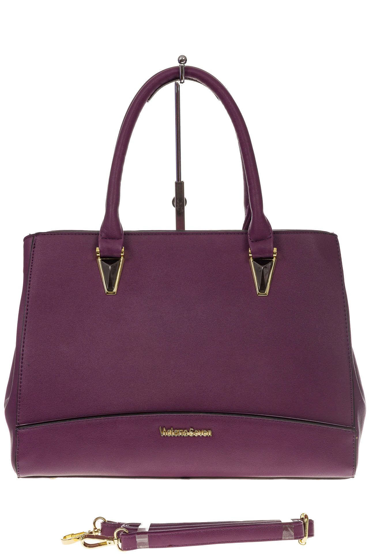 На фото 2 - Классическая женская сумка из искусственной кожи, цвет фиолетовый