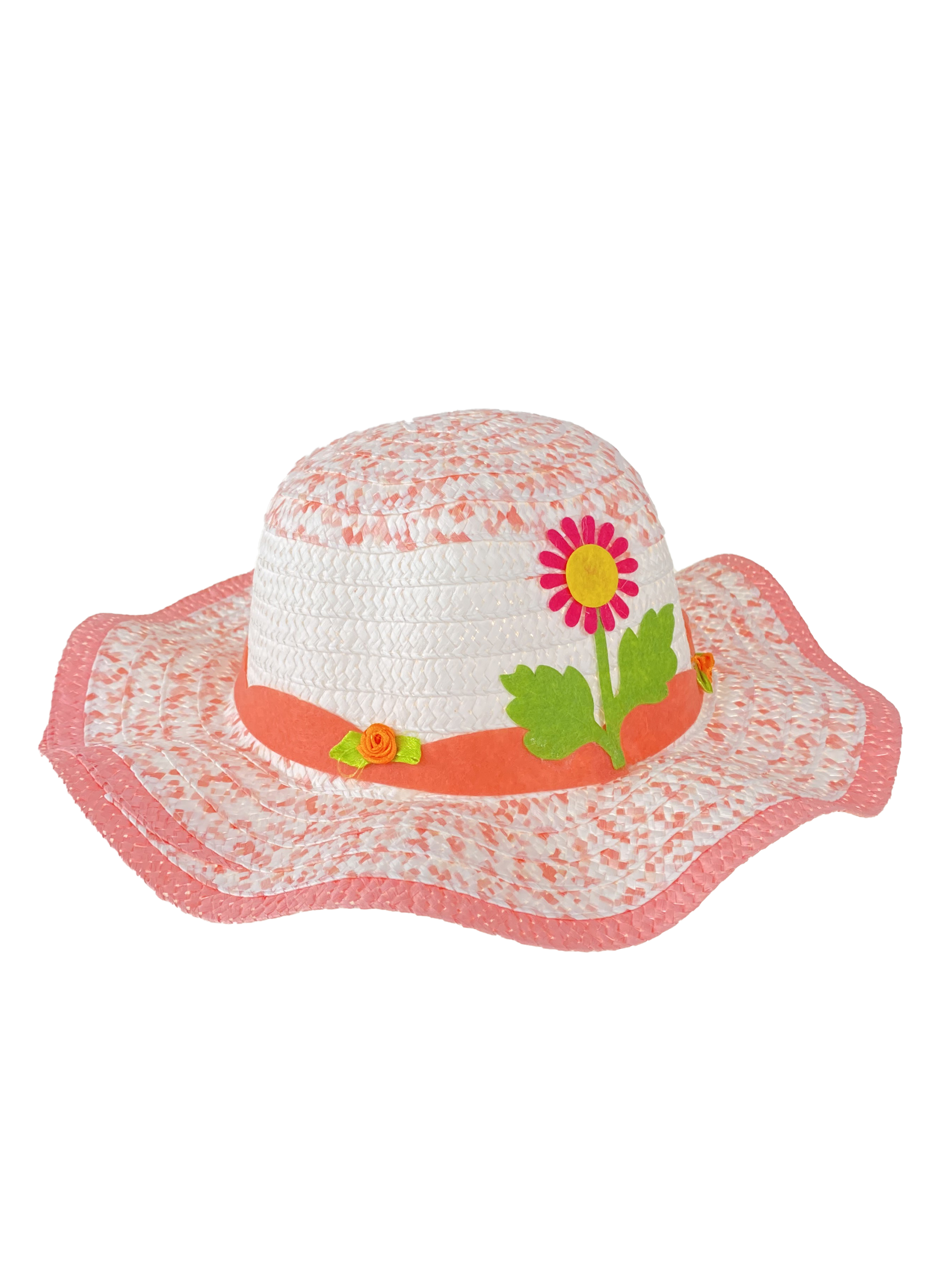 На фото 1 - Детская плетёная шляпка с декором, цвет белый с розовым