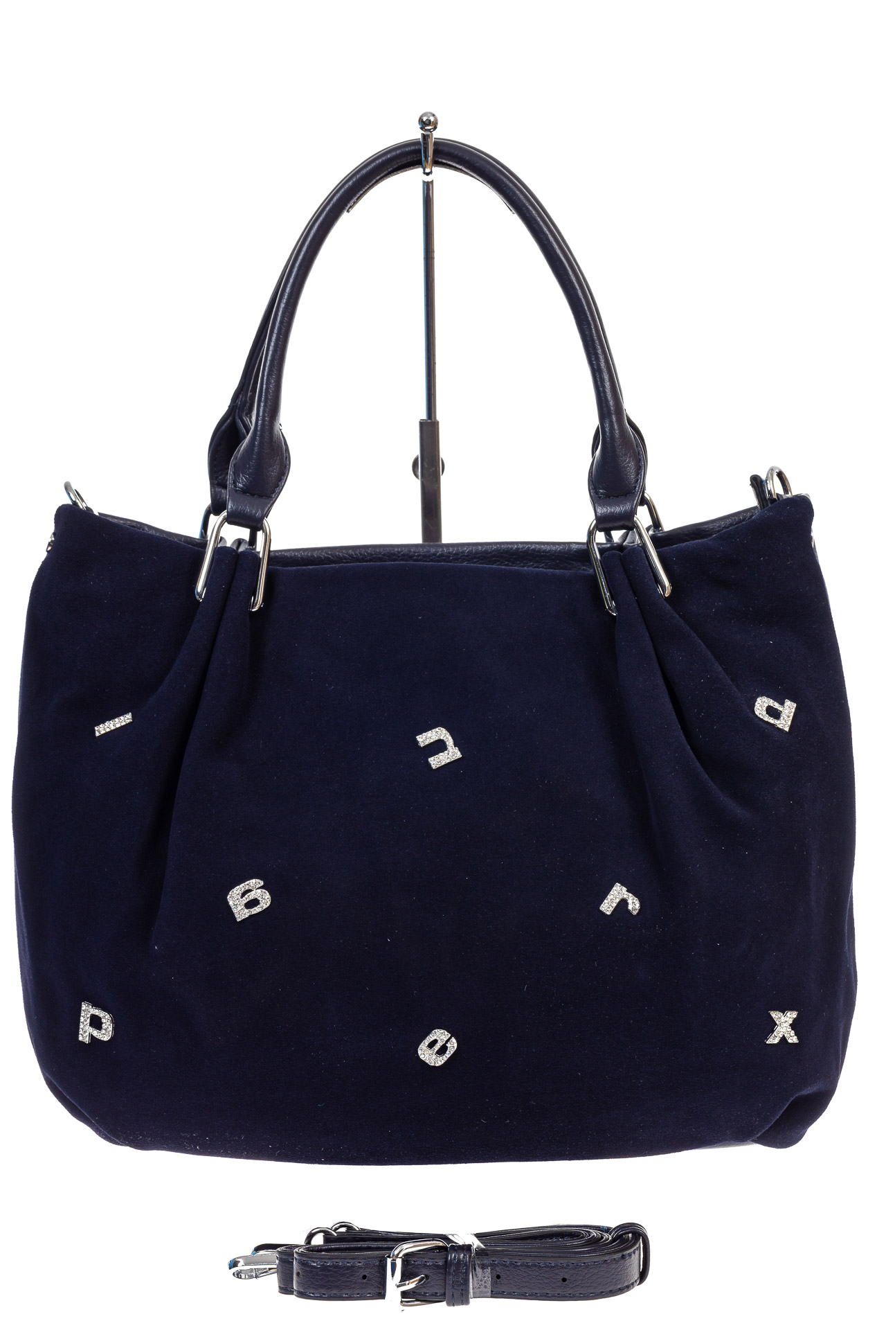 На фото 2 - Женская сумка хобо из натуральной замши и искусственной кожи, цвет синий