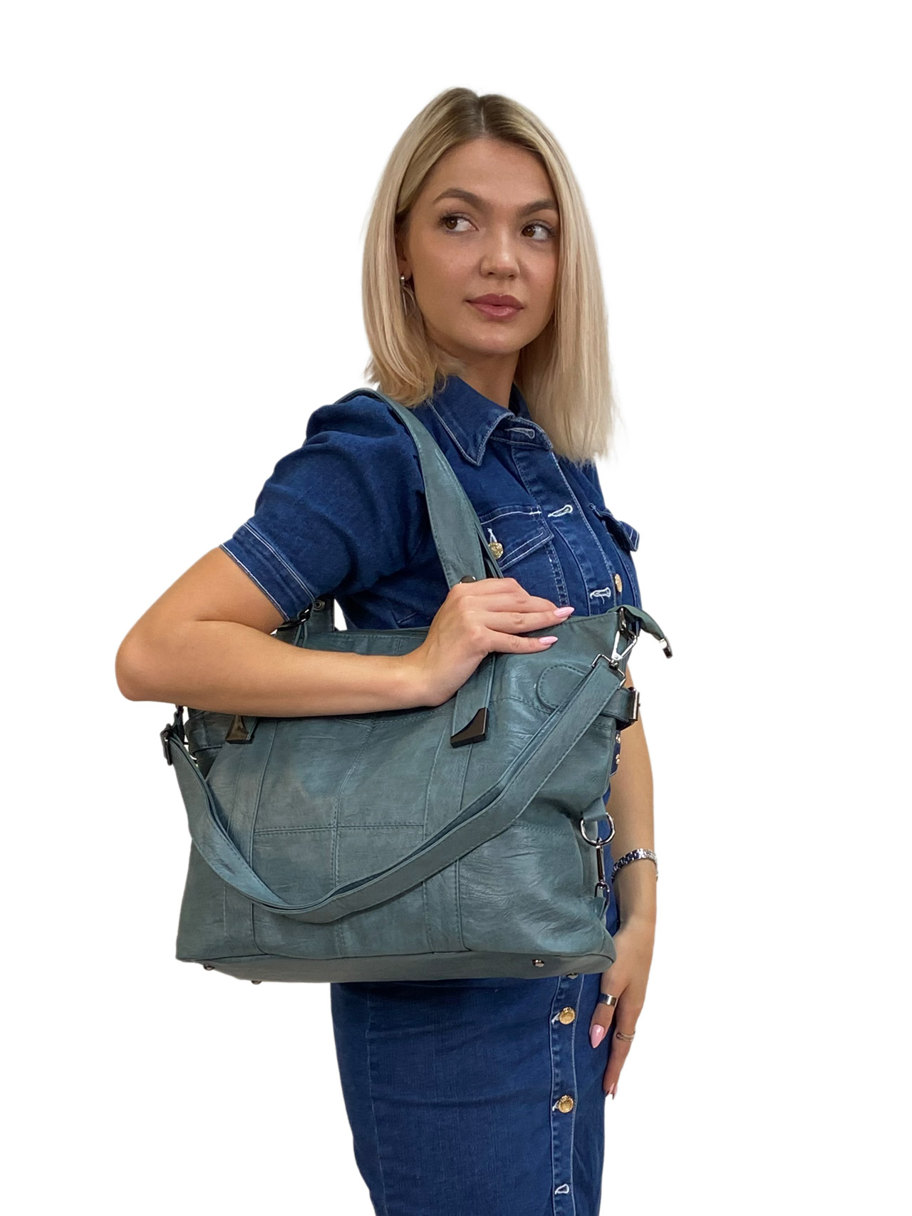 На фото 3 - Женская сумка из искусственной кожи цвет бирюзовый