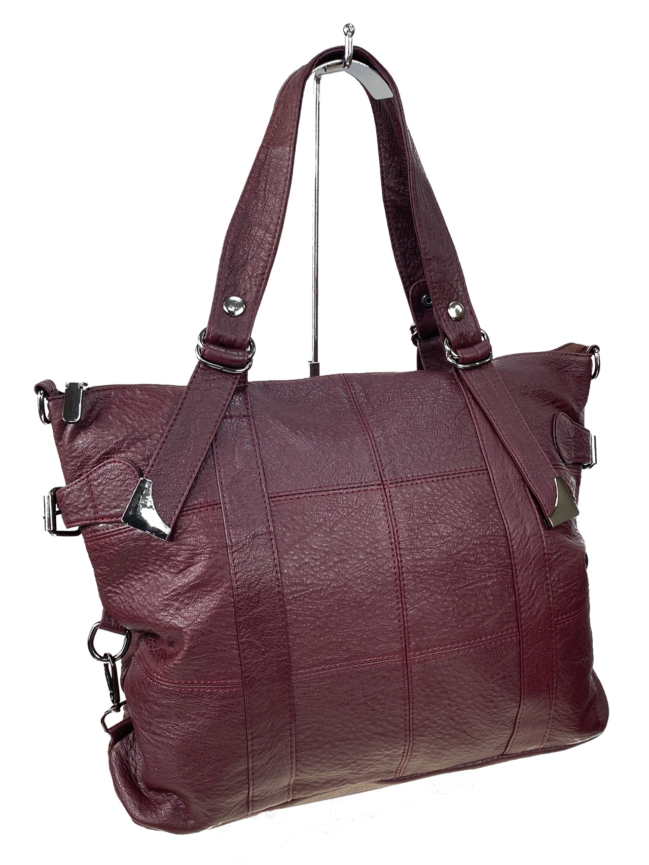 На фото 1 - Женская сумка из искусственной кожи цвет бордовый