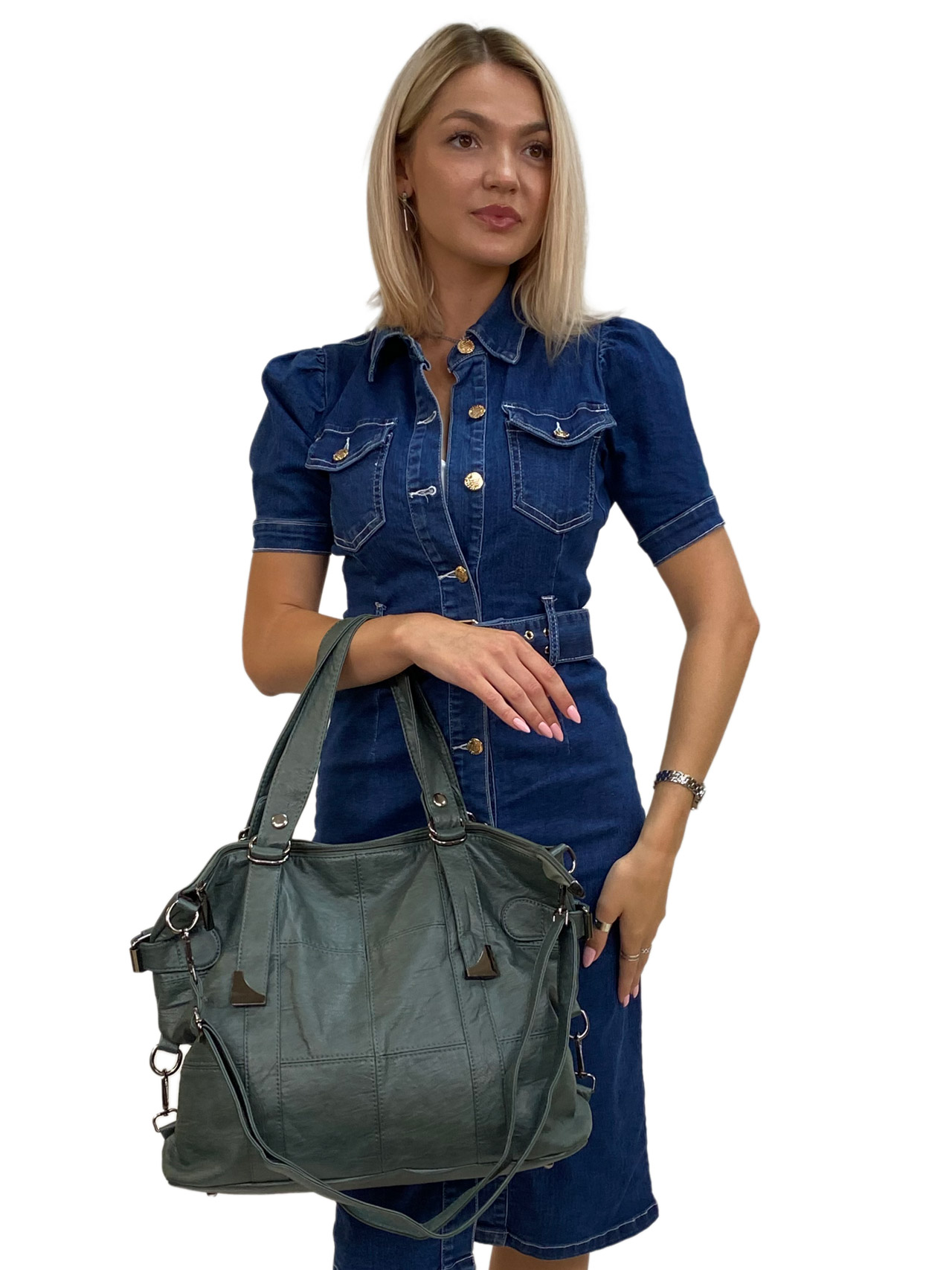 На фото 3 - Женская сумка из искусственной кожи цвет зеленый