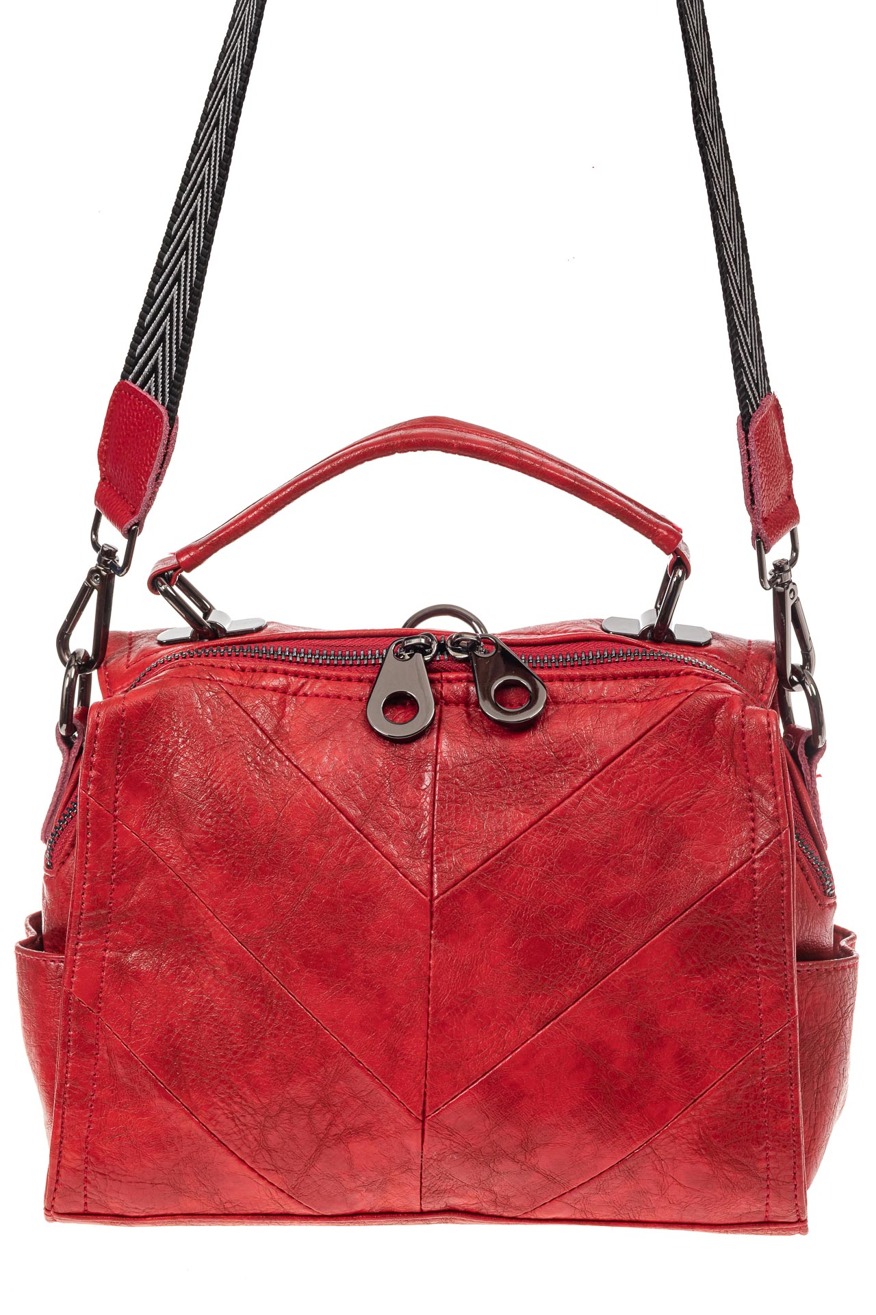 На фото 2 - Сумка-рюкзак женская из искусственной кожи, цвет красный