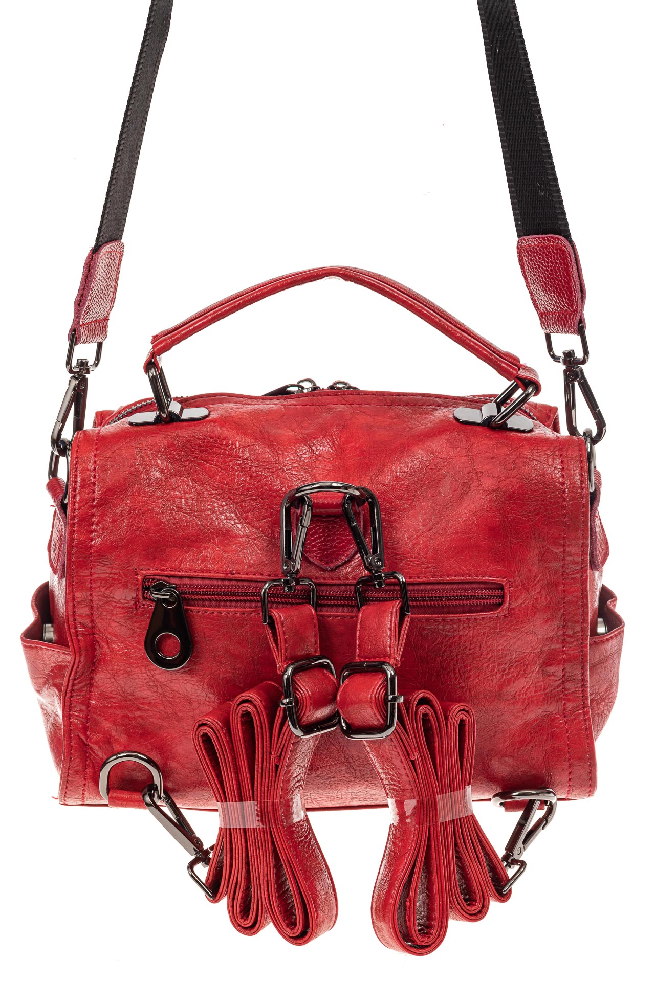 На фото 3 - Сумка-рюкзак женская из искусственной кожи, цвет красный