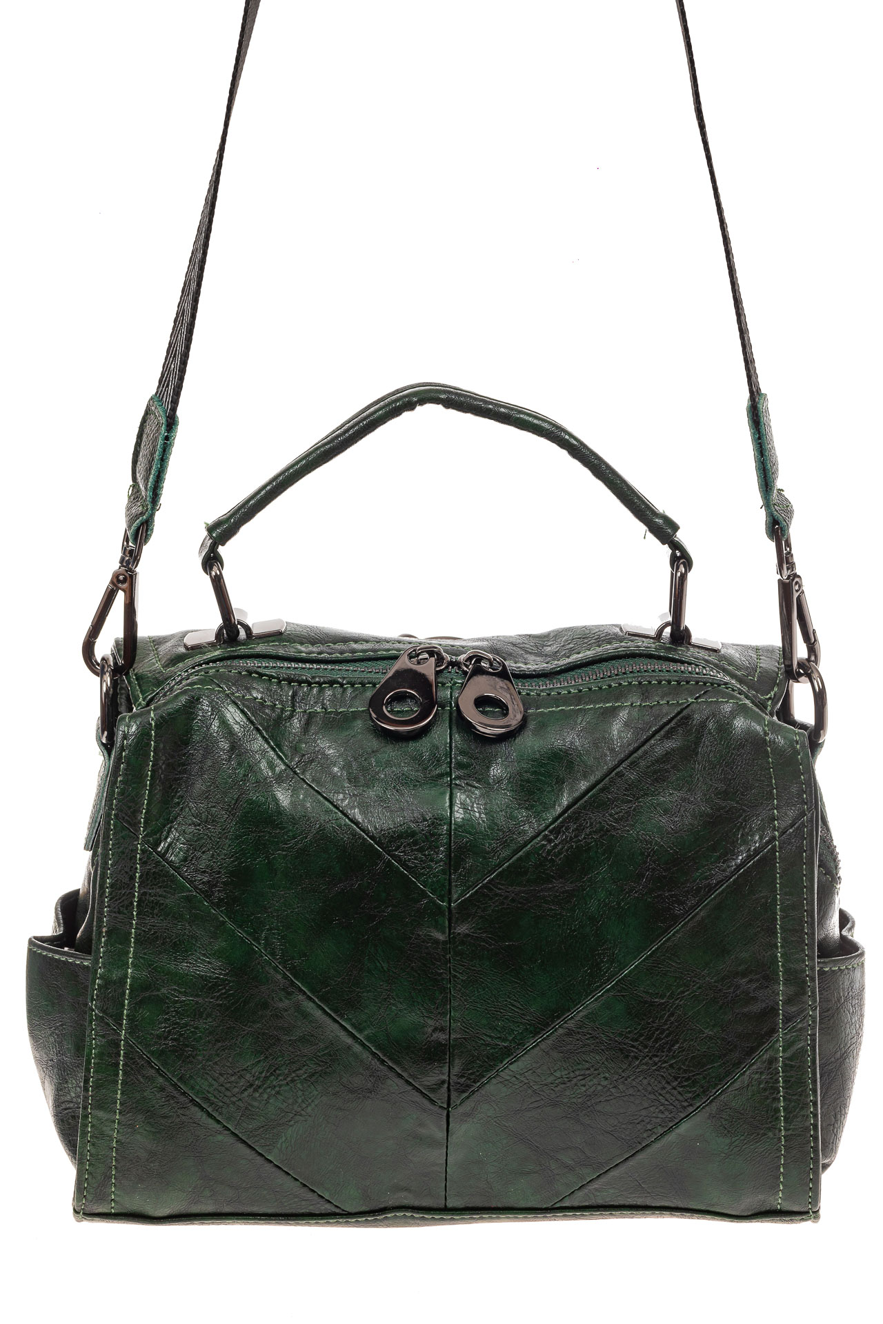 На фото 2 - Сумка - рюкзак женская из искусственной кожи, цвет зеленый