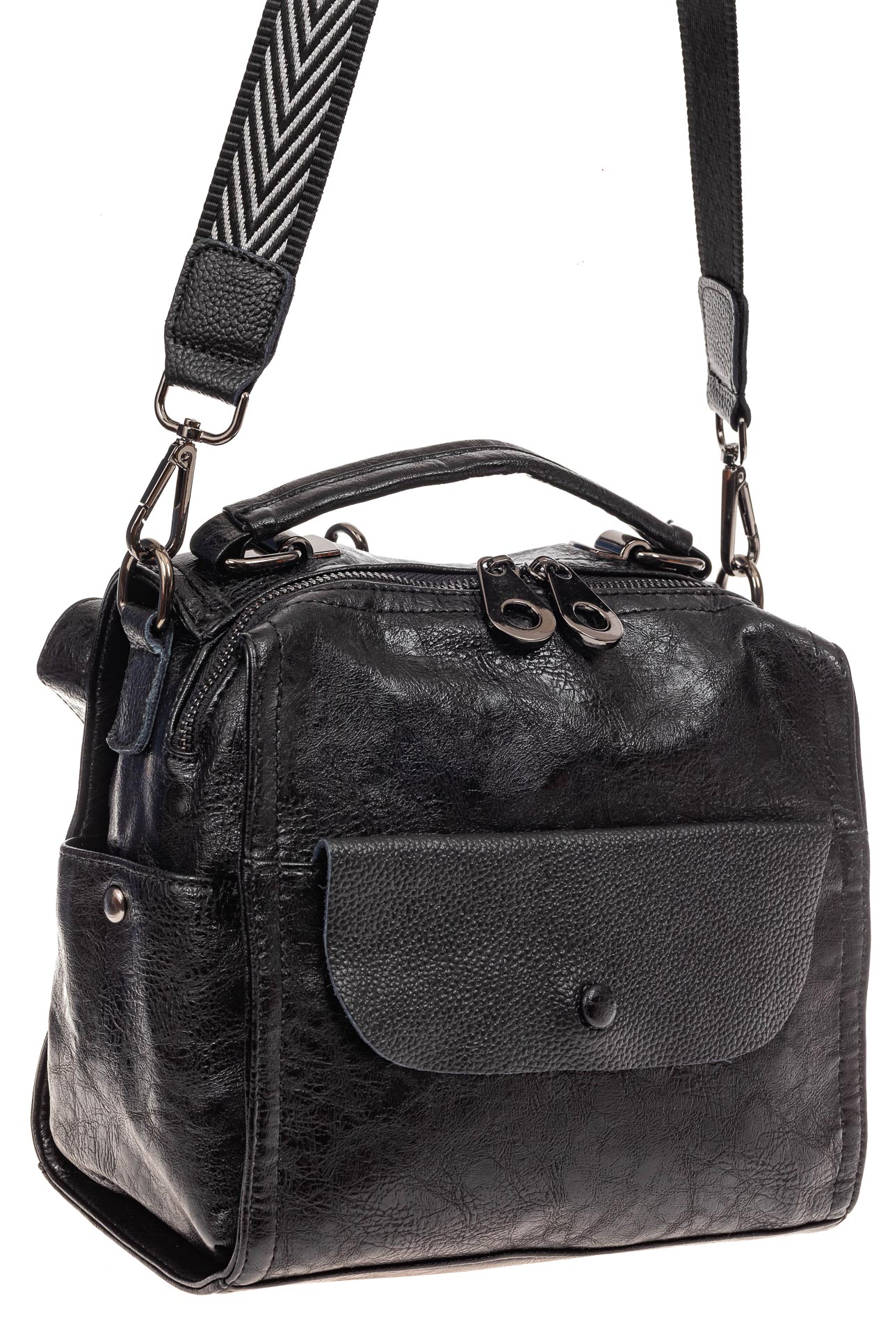 На фото 1 - Сумка - рюкзак женская из искусственной кожи, цвет черный