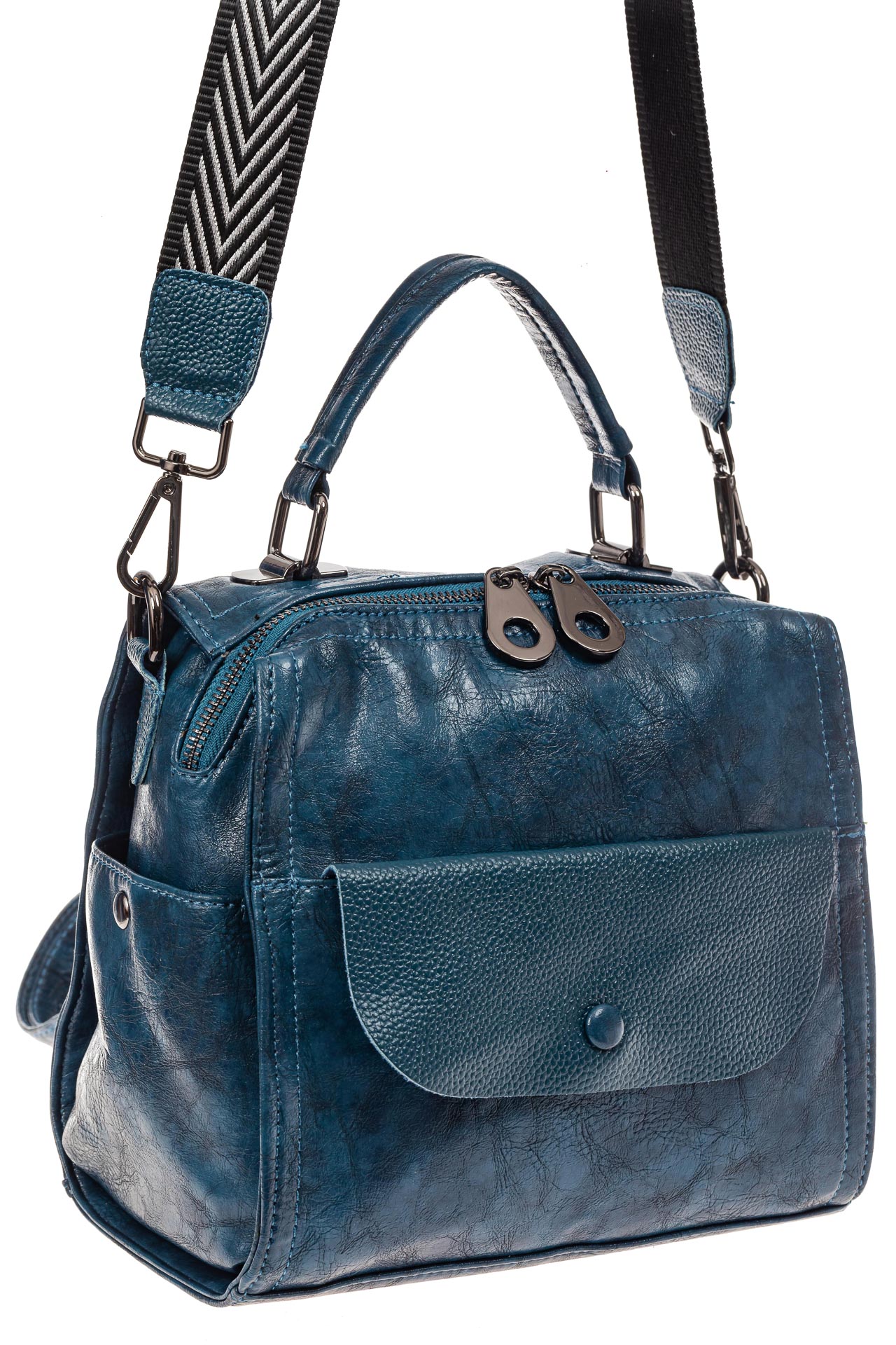 На фото 1 - Сумка - рюкзак женская из искусственной кожи, цвет синий