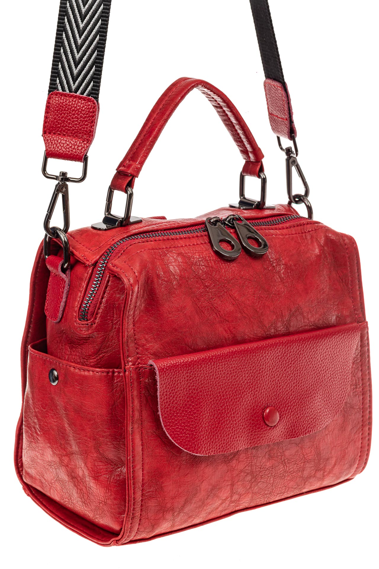 На фото 1 - Сумка-рюкзак женская из искусственной кожи, цвет красный