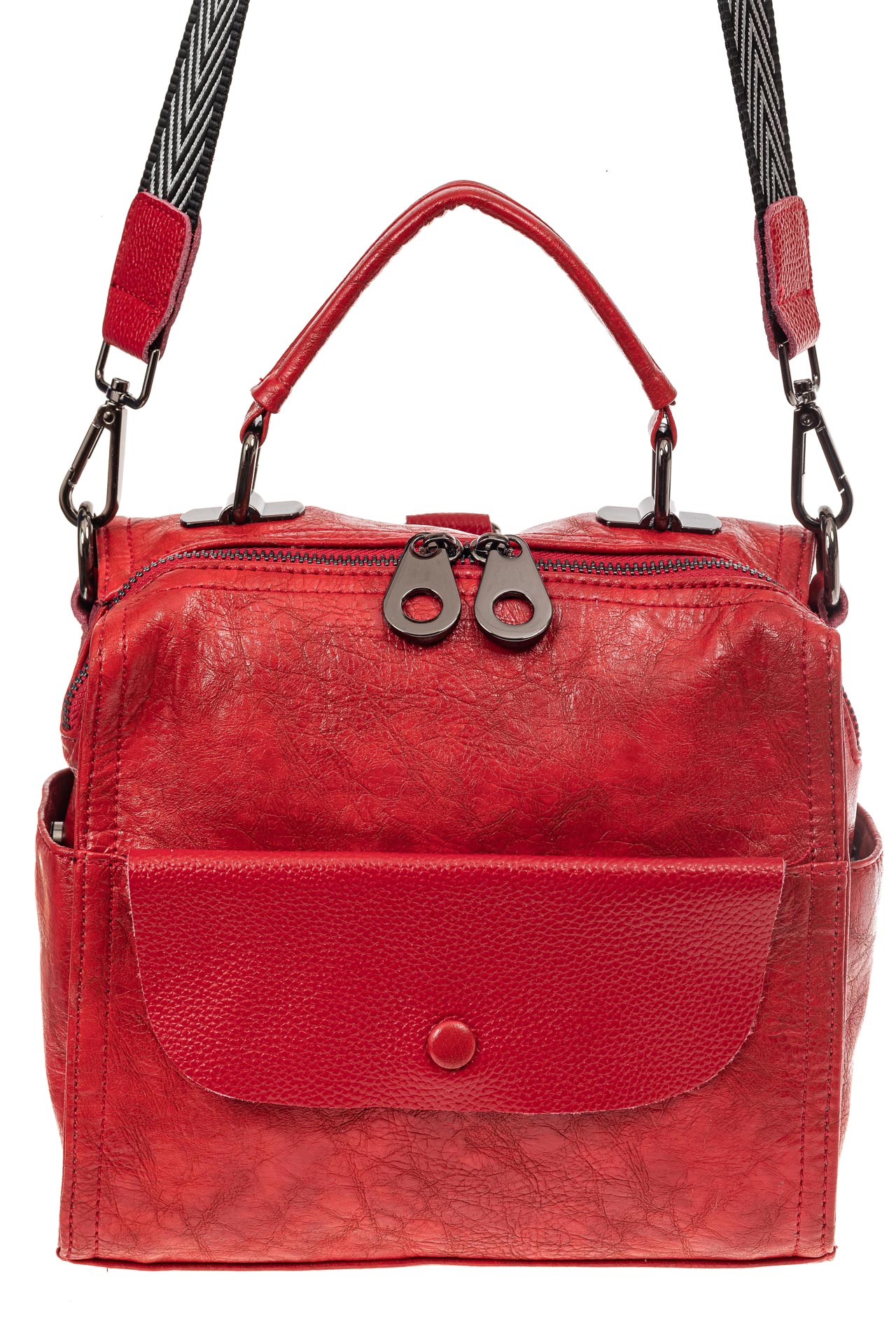 На фото 2 - Сумка-рюкзак женская из искусственной кожи, цвет красный