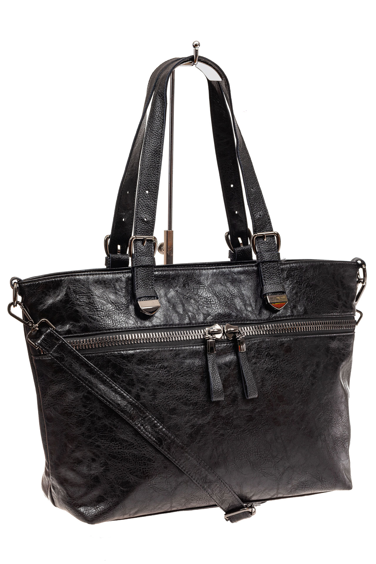На фото 1 - Большая сумка женская комбинированная, цвет черный