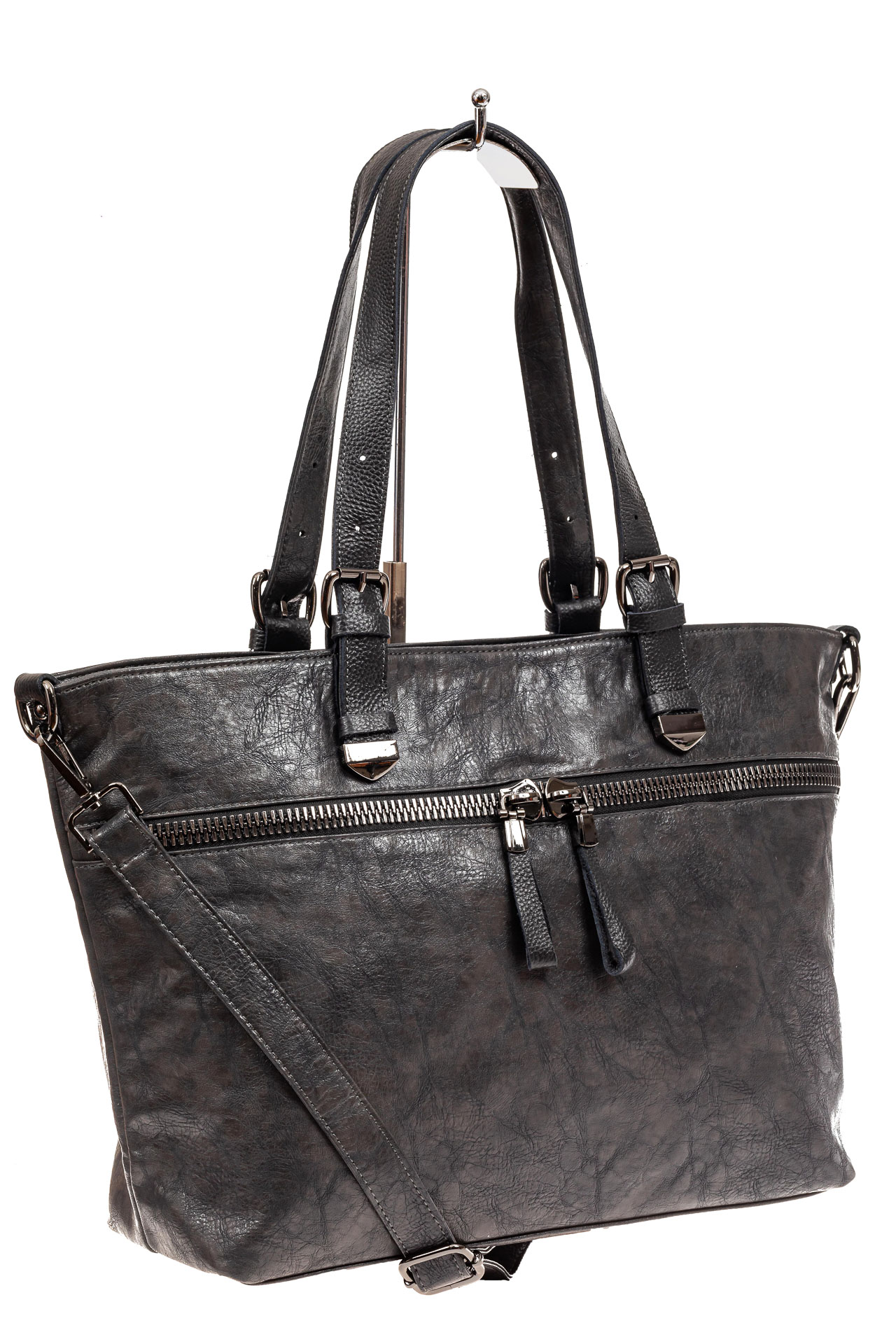 На фото 1 - Большая сумка женская комбинированная, цвет серый