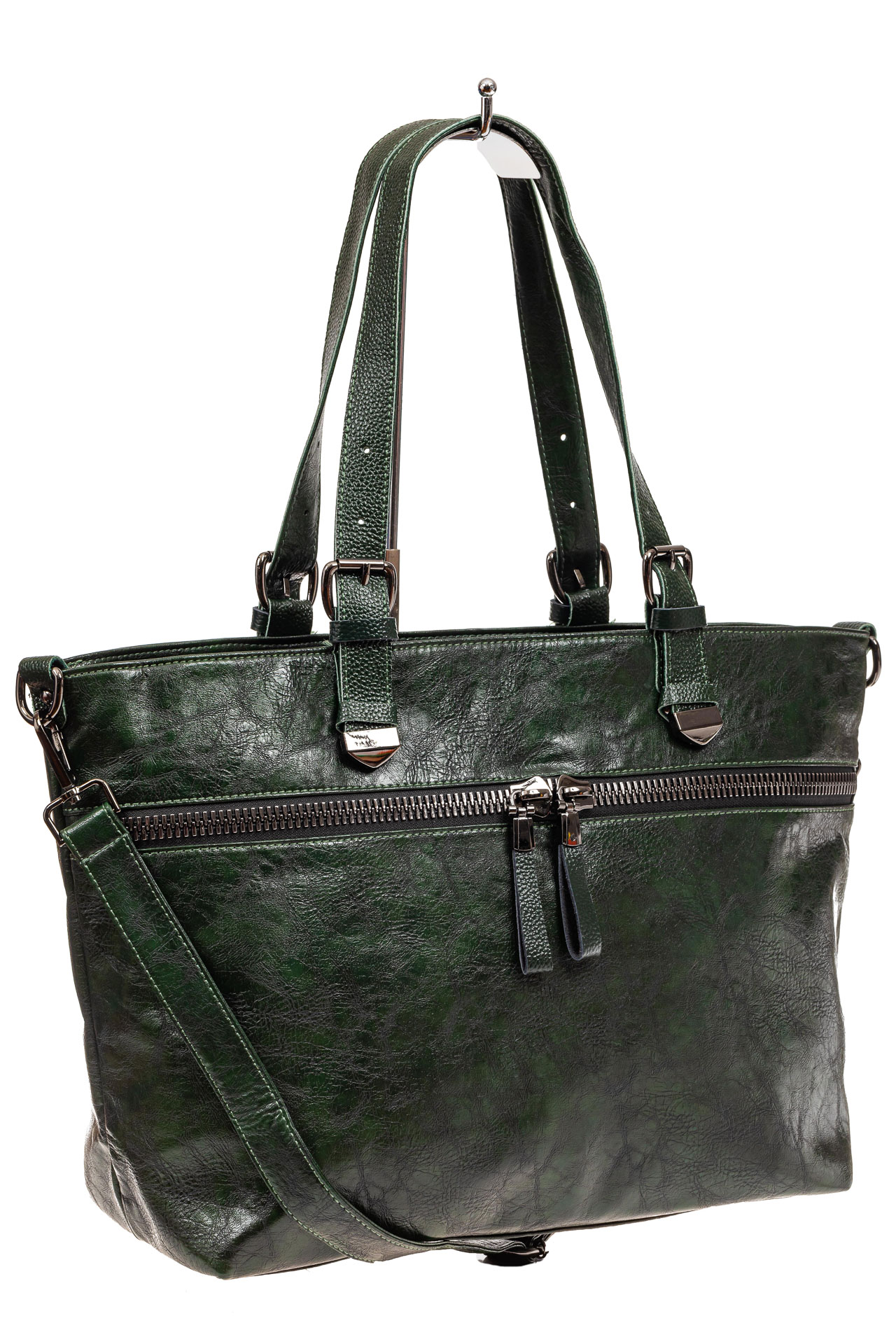 На фото 1 - Большая сумка женская комбинированная, цвет зеленый