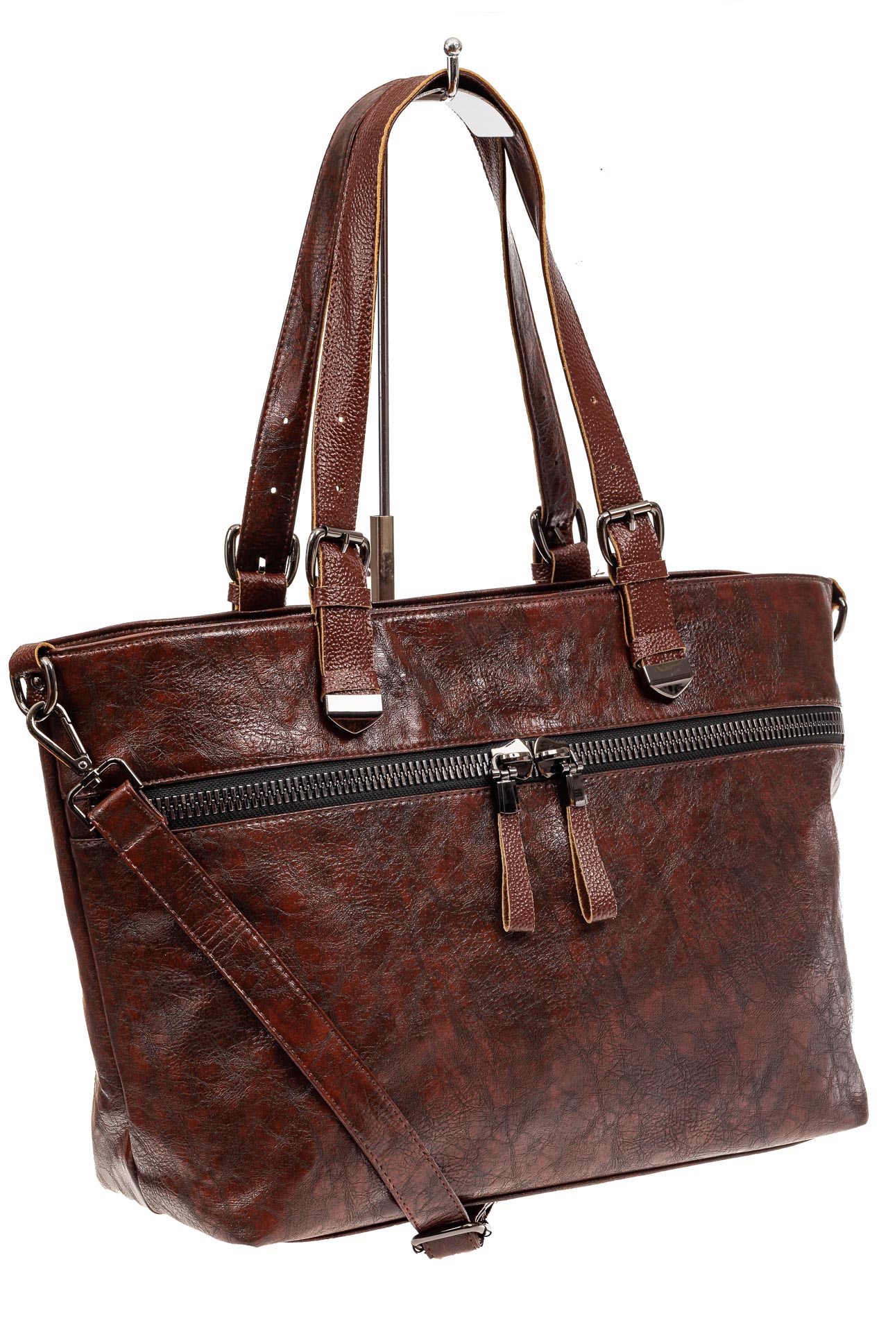 На фото 1 - Большая сумка женская комбинированная, цвет коричневый