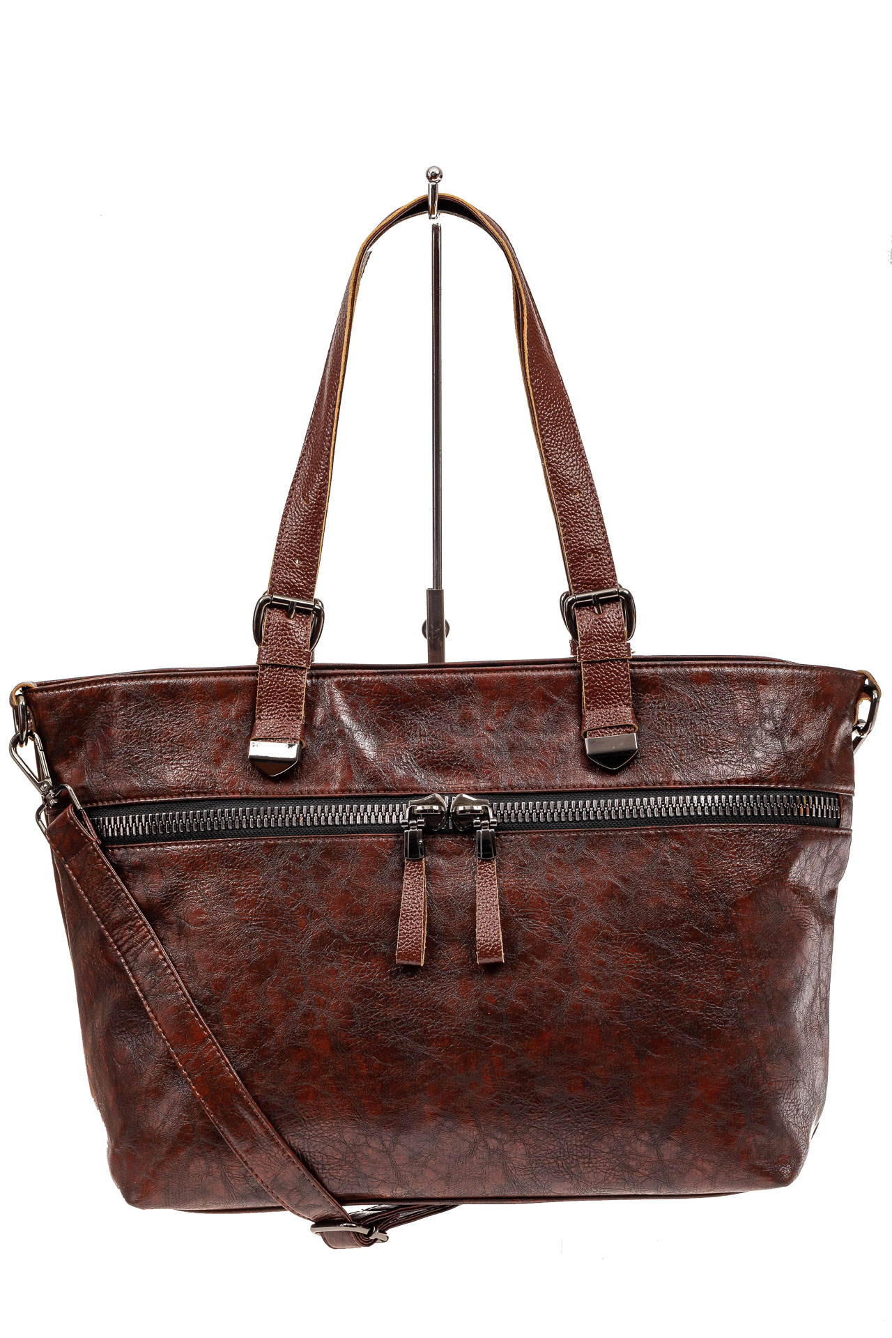 На фото 2 - Большая сумка женская комбинированная, цвет коричневый
