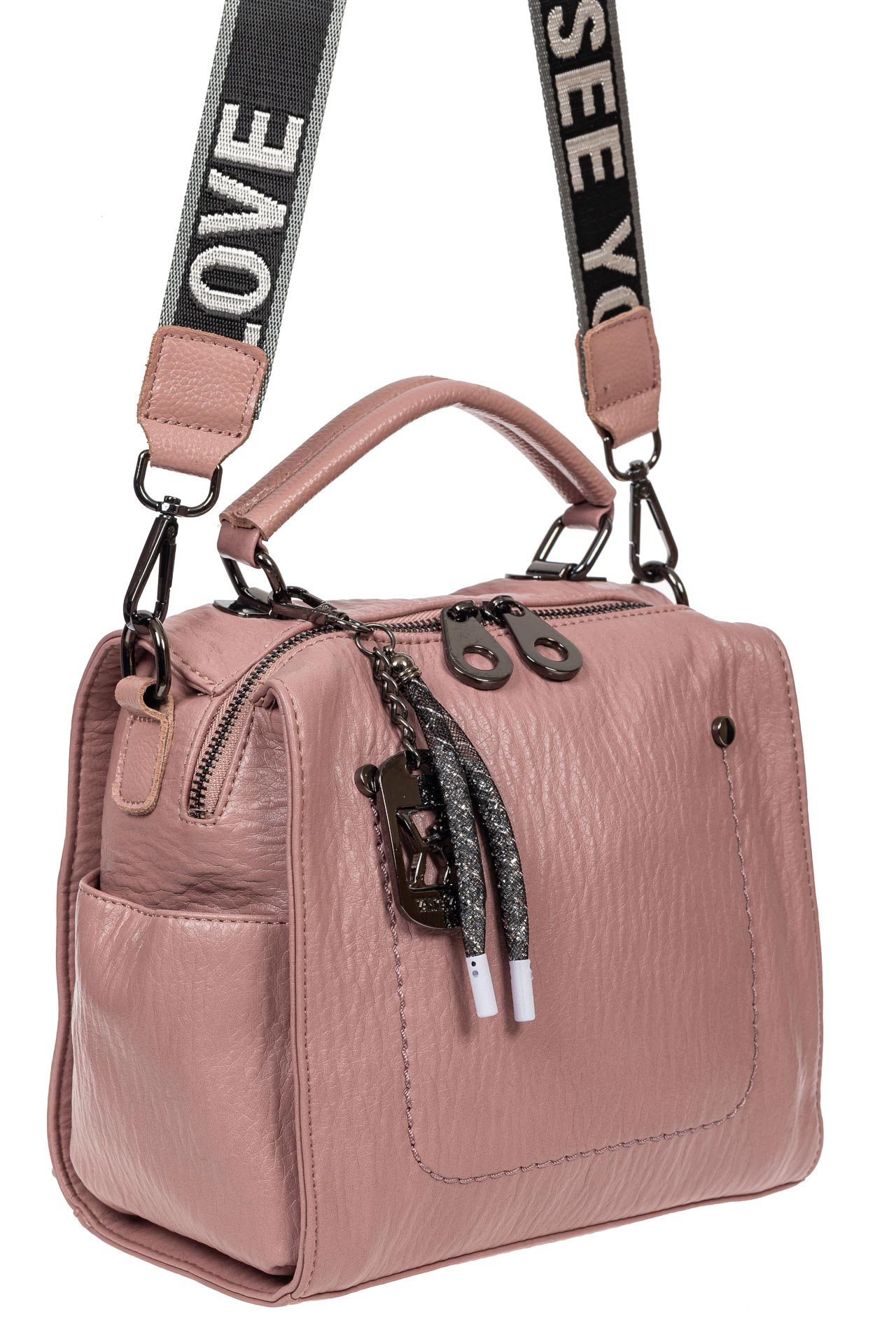 На фото 1 - Сумка-рюкзак молодёжная из экокожи, цвет розовый