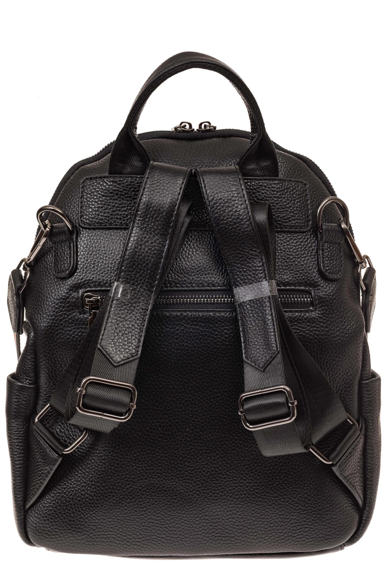 На фото 2 - Рюкзак из натуральной кожи с потайным карманом, цвет черный
