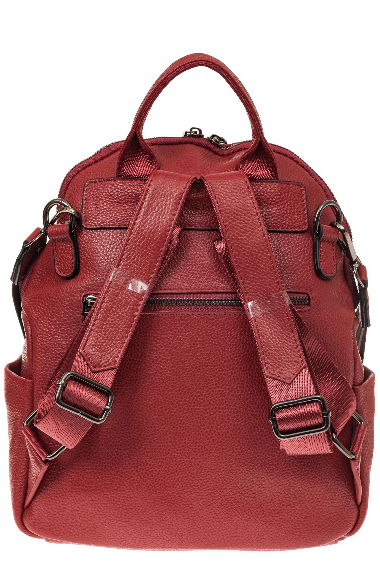 На фото 2 - Рюкзак из натуральной кожи с потайным карманом, цвет красный
