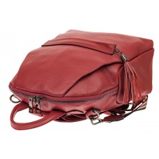 На фото 3 - Рюкзак из натуральной кожи с потайным карманом, цвет красный