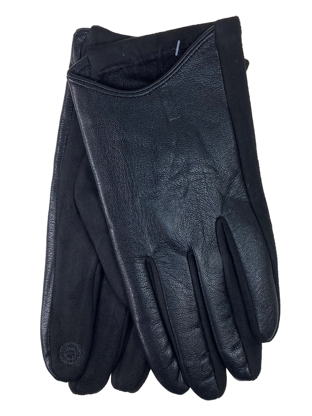 На фото 1 - Женские перчатки автоледи из натуральной кожи и велюра, цвет черный