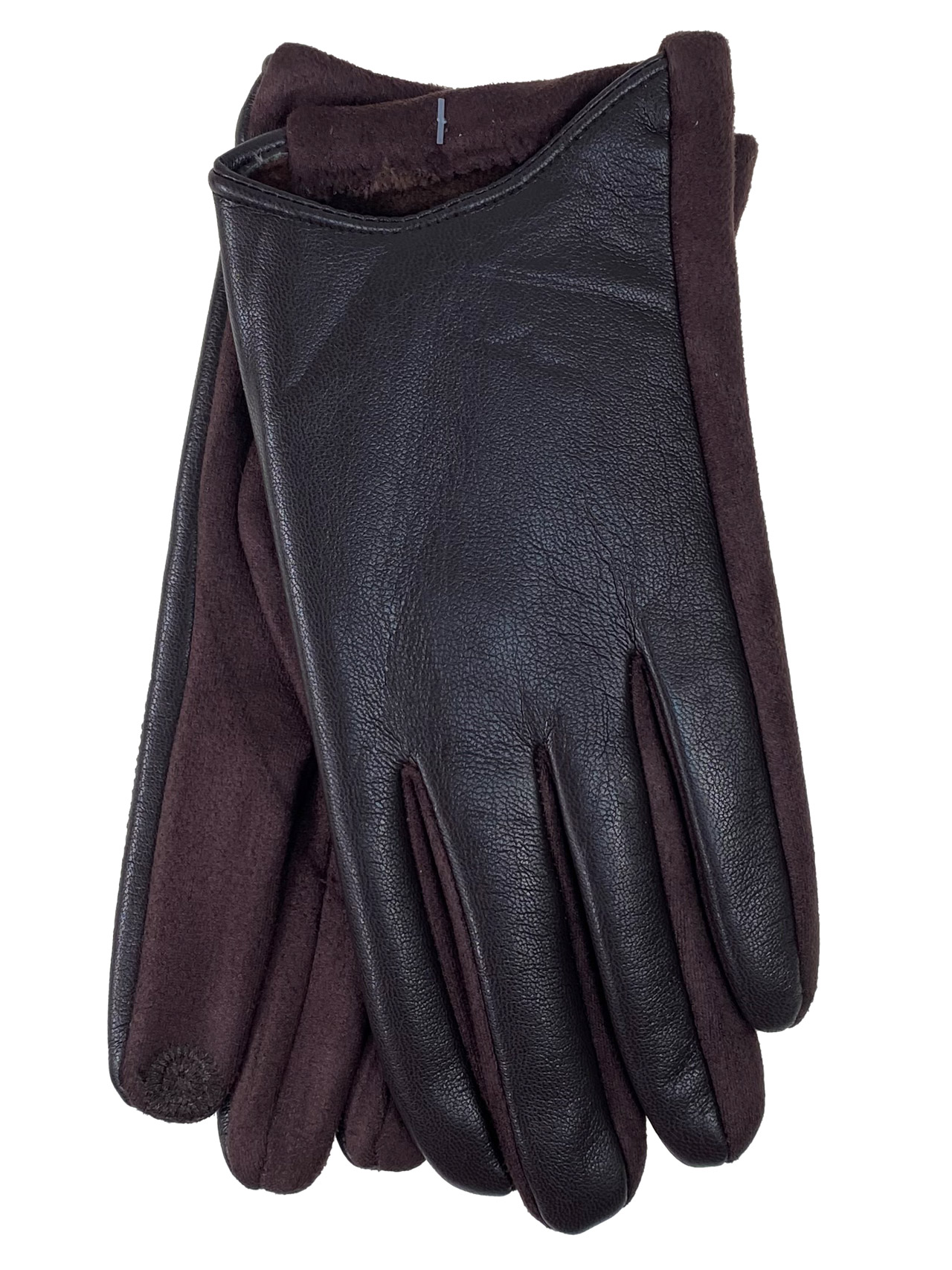 На фото 1 - Женские перчатки автоледи из натуральной кожи и велюра, цвет шоколад