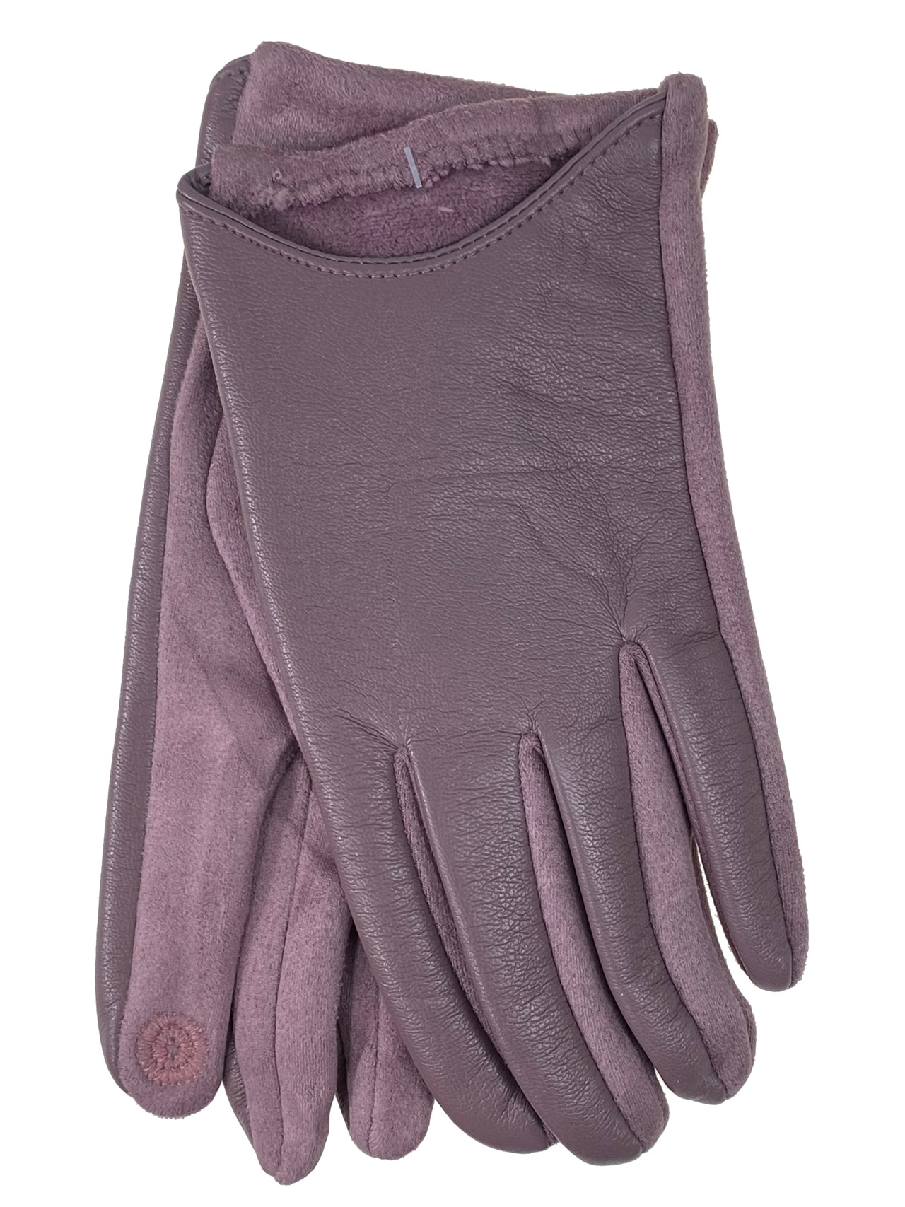 На фото 1 - Женские перчатки автоледи из натуральной кожи и велюра, цвет сиреневый