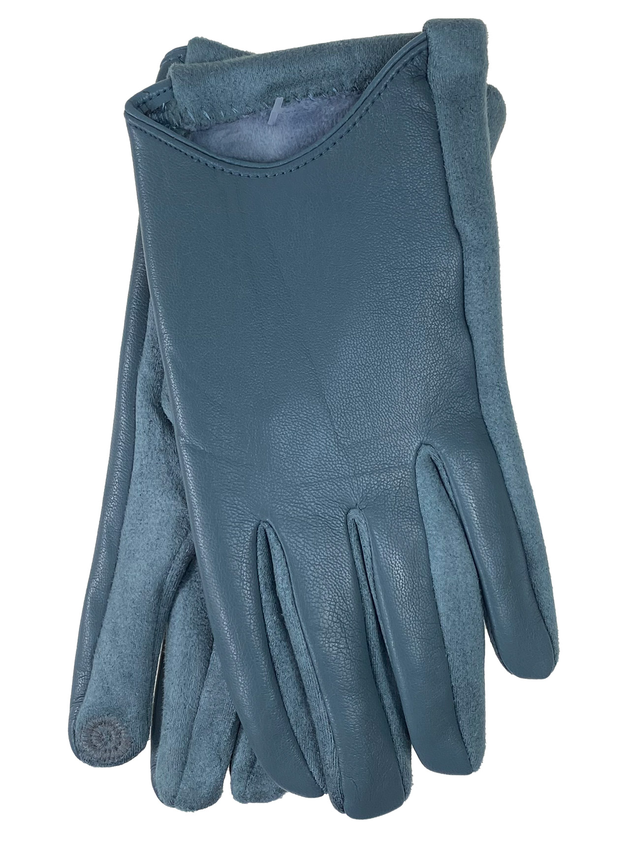 На фото 1 - Женские перчатки автоледи из натуральной кожи и велюра, цвет бирюзовый