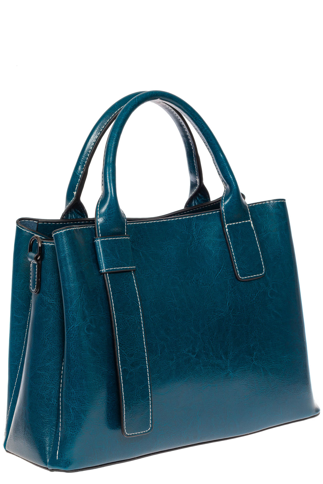 На фото 1 - Каркасная сумка из натуральной кожи, цвет бирюзовый