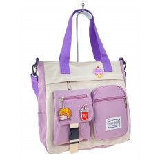 На фото 3 - Молодежная  сумка шоппер из текстиля, цвет белый с сиреневым