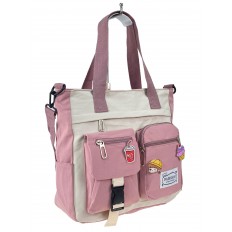 На фото 3 - Молодежная  сумка шоппер из текстиля, цвет белый с розовым