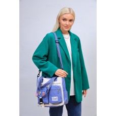 На фото 1 - Молодежная  сумка шоппер из текстиля, цвет белый с синим