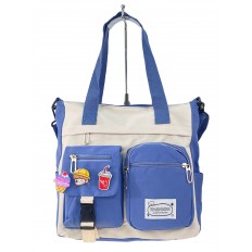 На фото 2 - Молодежная  сумка шоппер из текстиля, цвет белый с синим