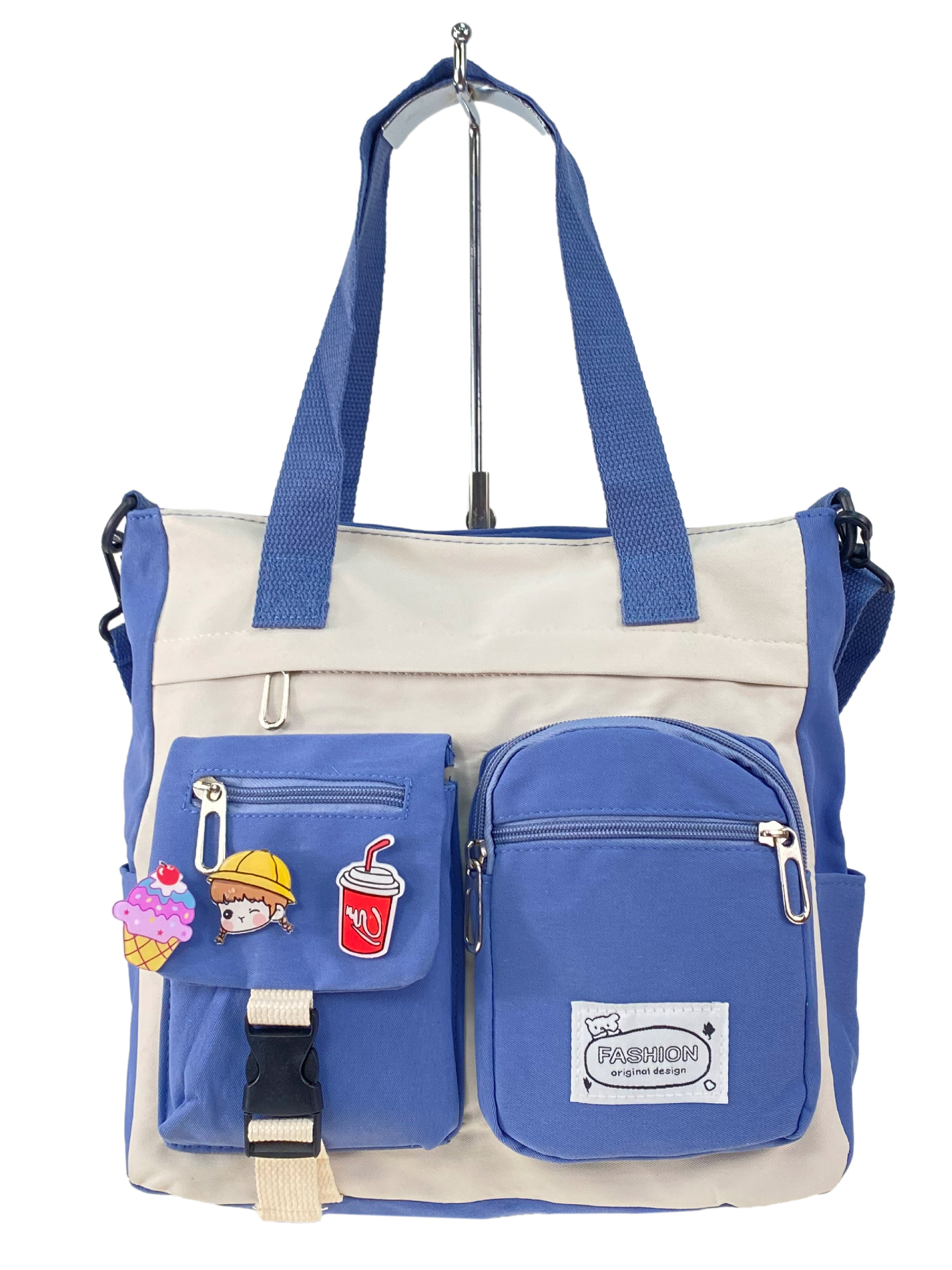 На фото 2 - Молодежная  сумка шоппер из текстиля, цвет белый с синим